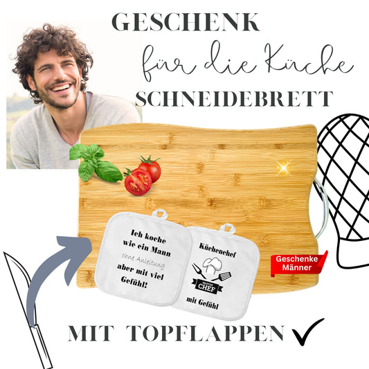 Geburtstaggeschenke für Männer - Schneidebrett & lustige Topflappen