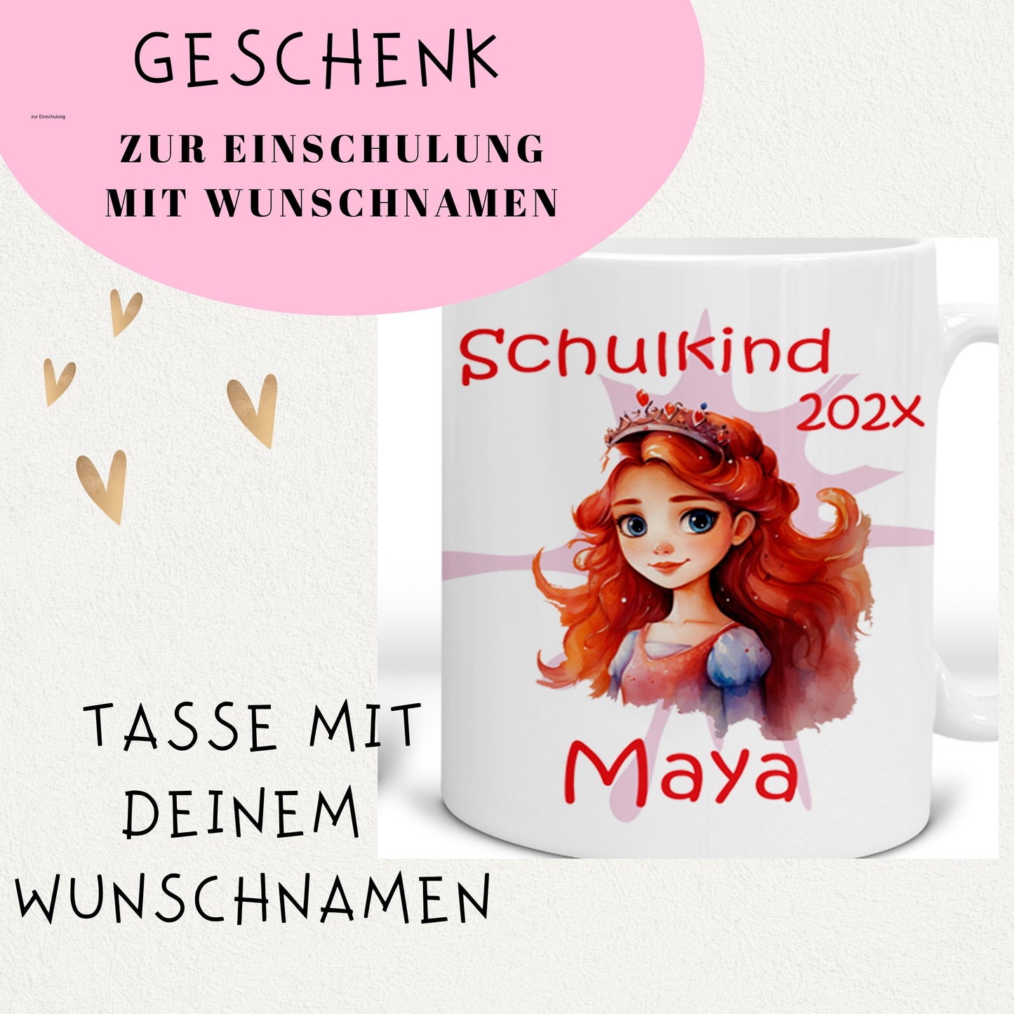 Geschenk Einschulung 2025 - Tasse personalisiert für Mädchen