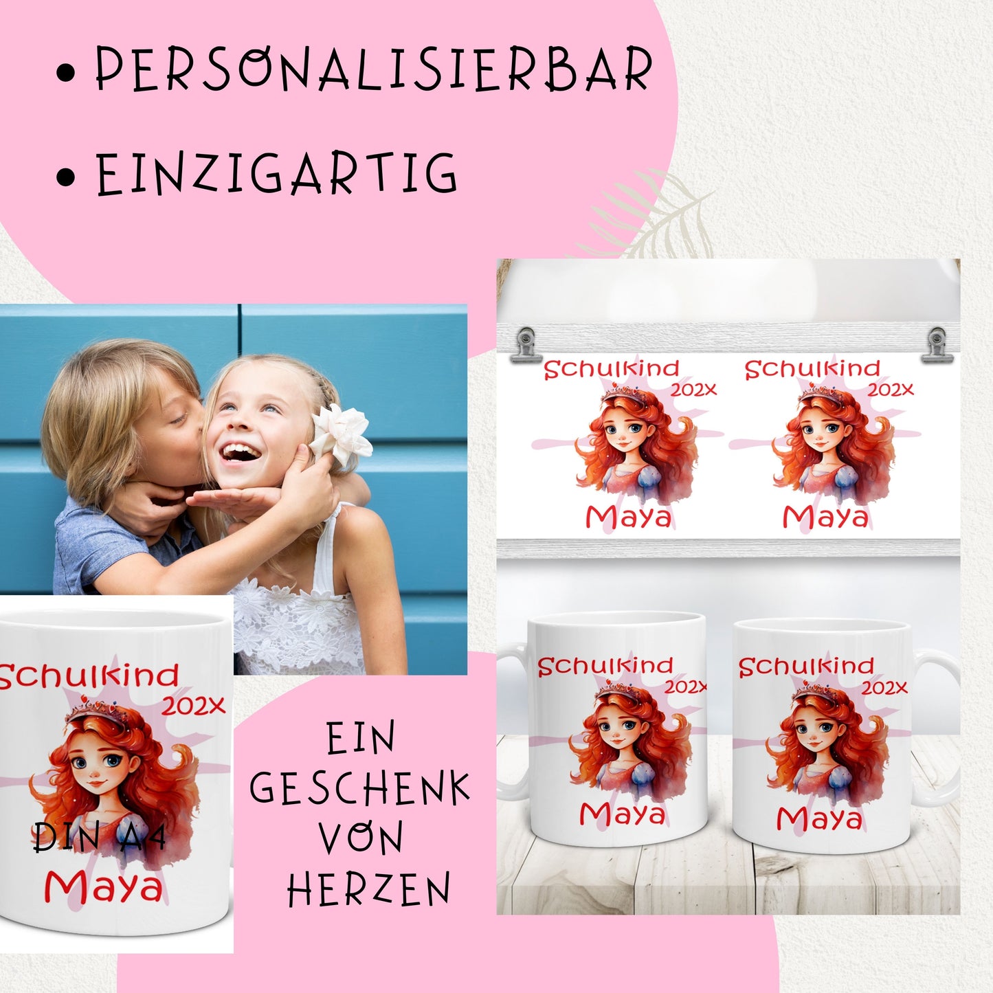 Geschenk Einschulung 2025 - Tasse personalisiert für Mädchen