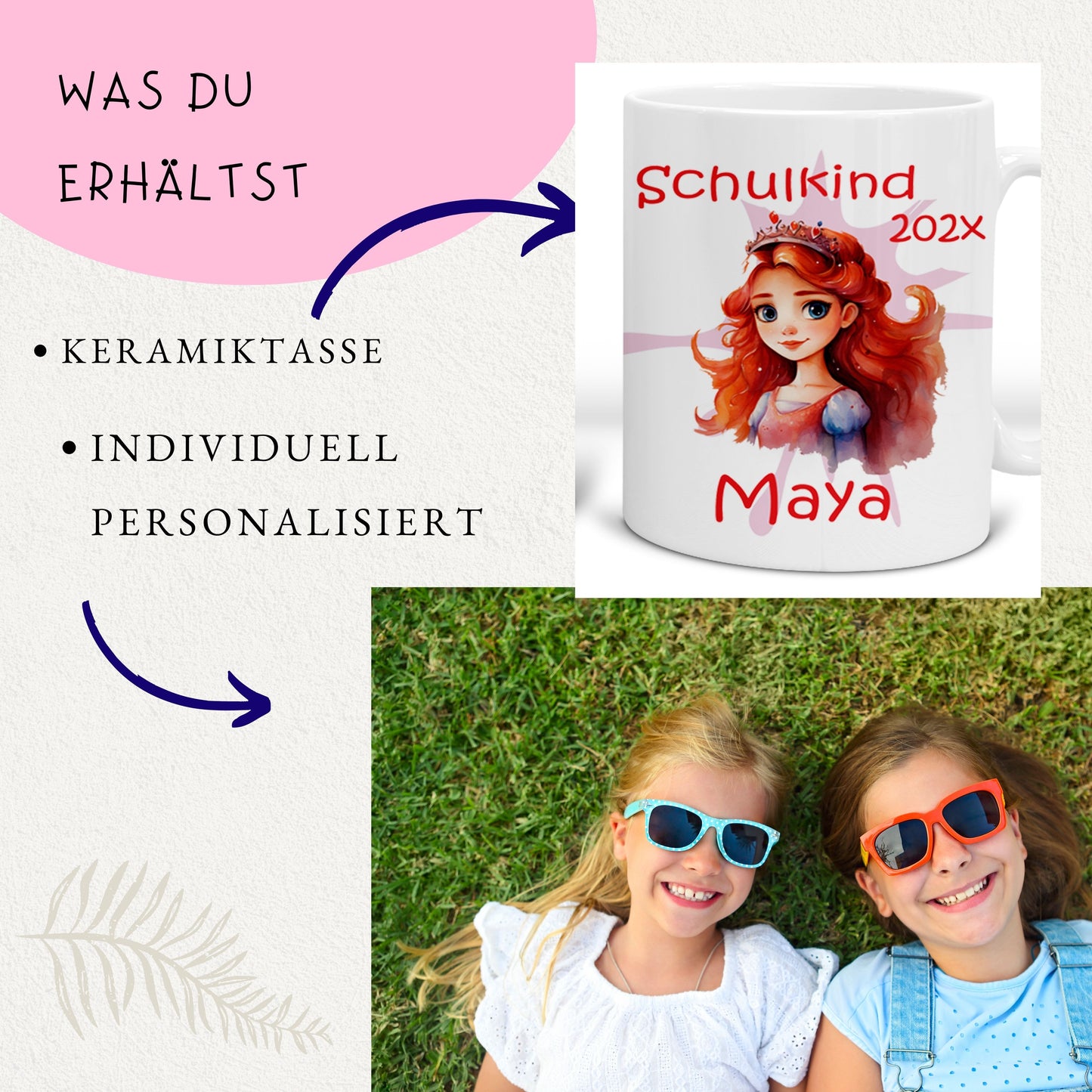 Geschenk Einschulung 2025 - Tasse personalisiert für Mädchen