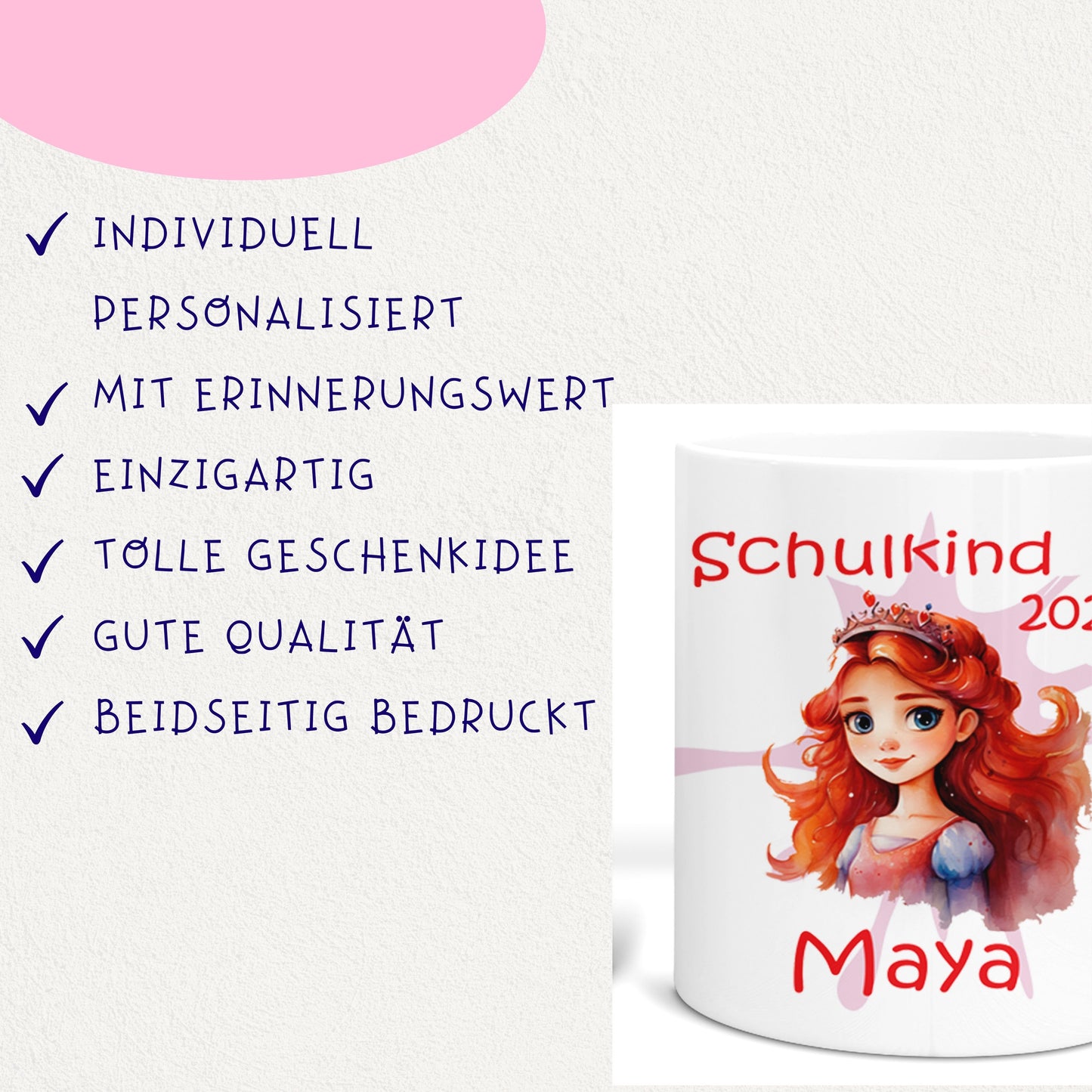 Geschenk Einschulung 2025 - Tasse personalisiert für Mädchen