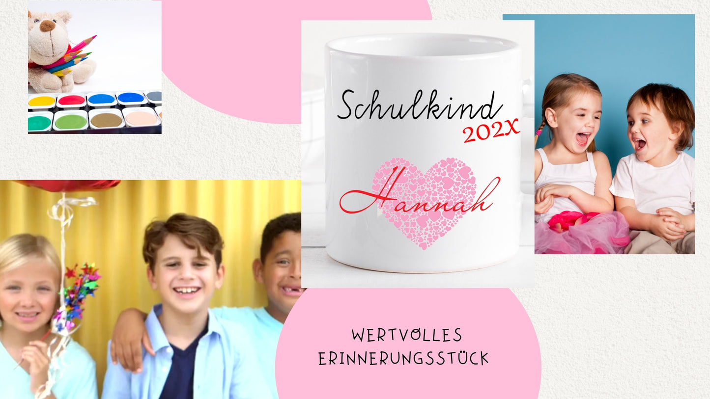Schulkind 2025 - Geschenk Tasse Einschulung personalisiert für Mädchen - Namenstasse mit Wunschnamen
