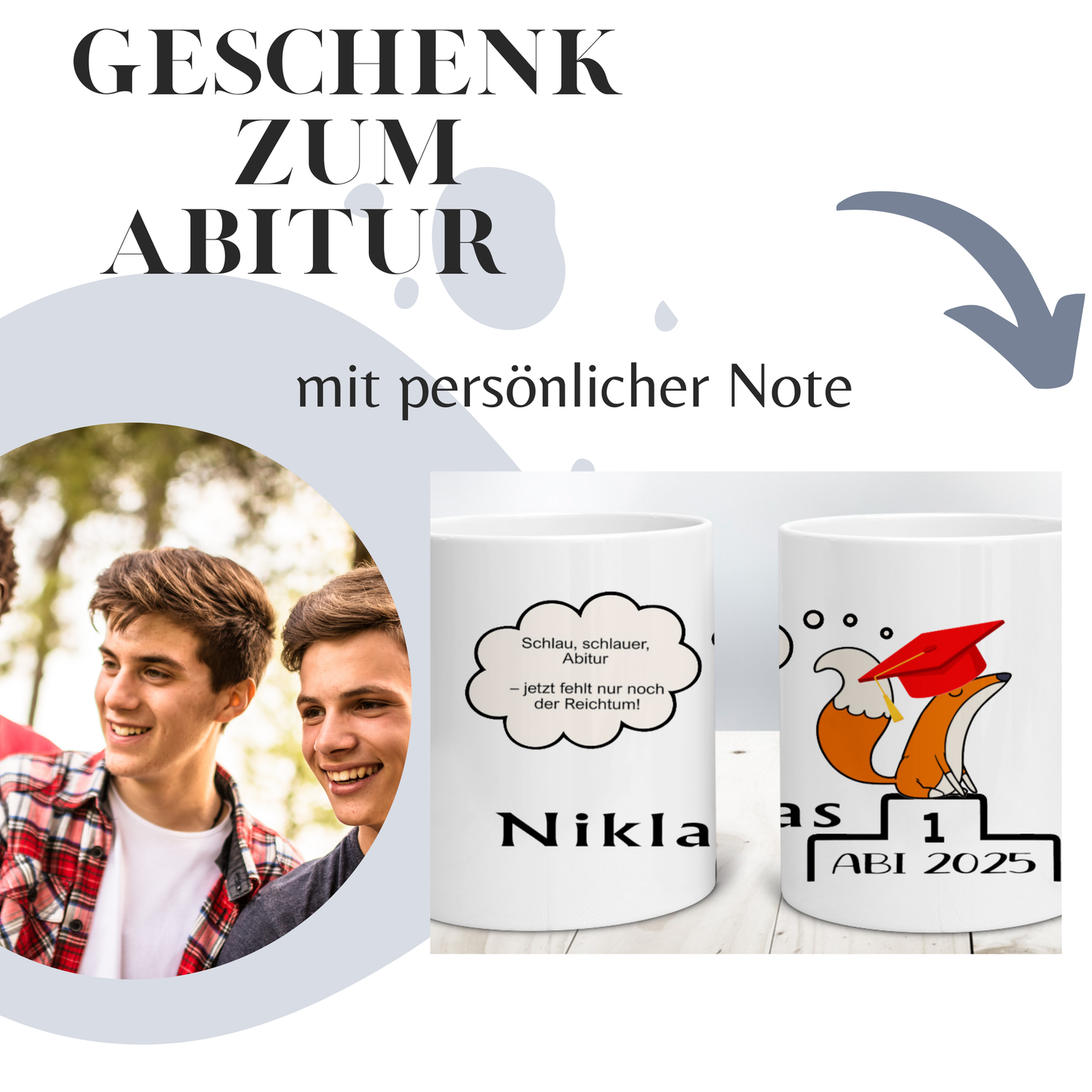 Geschenke zum Abitur - Tasse mit Namen & Wunschtext personalisiert