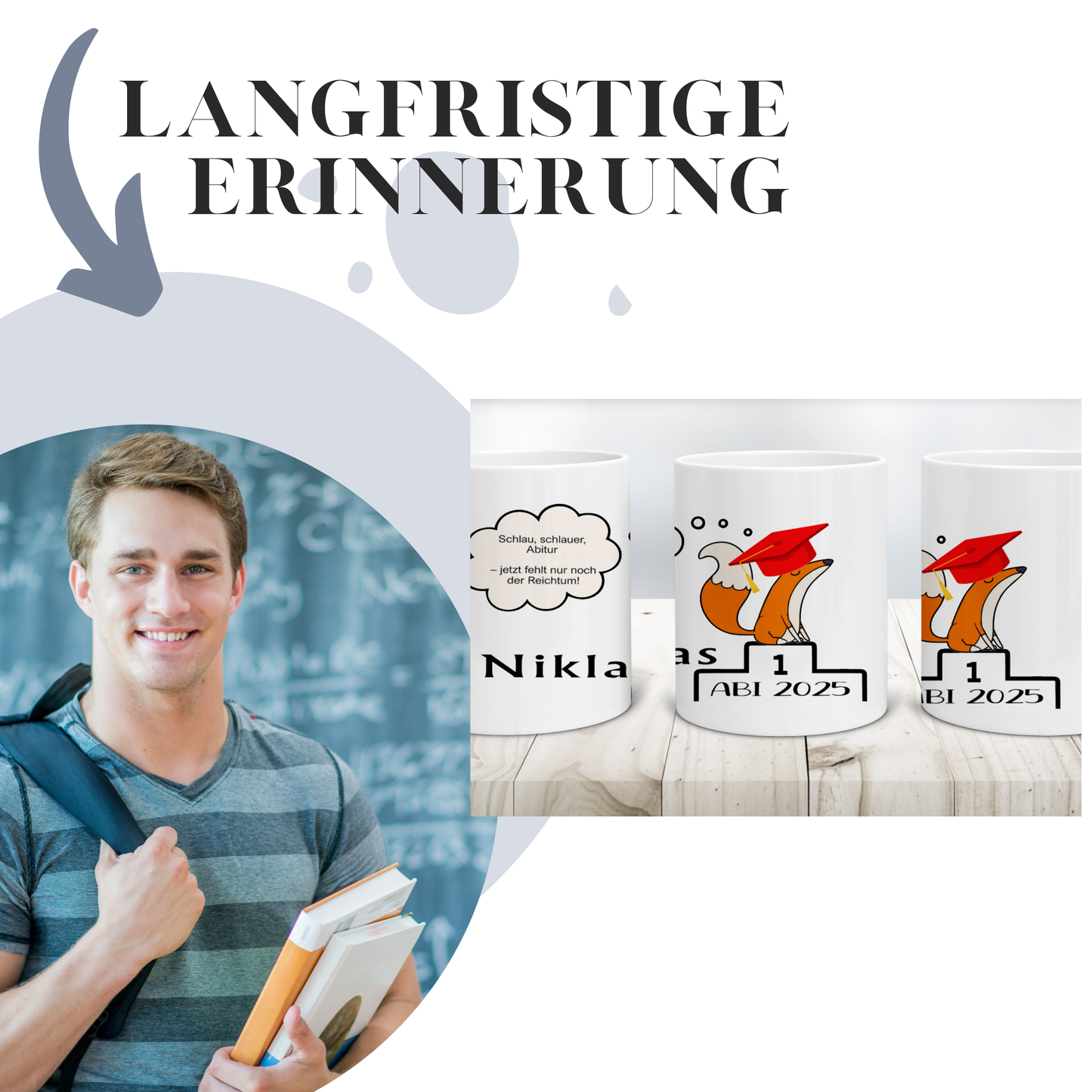 Geschenke zum Abitur - Tasse mit Namen & Wunschtext personalisiert