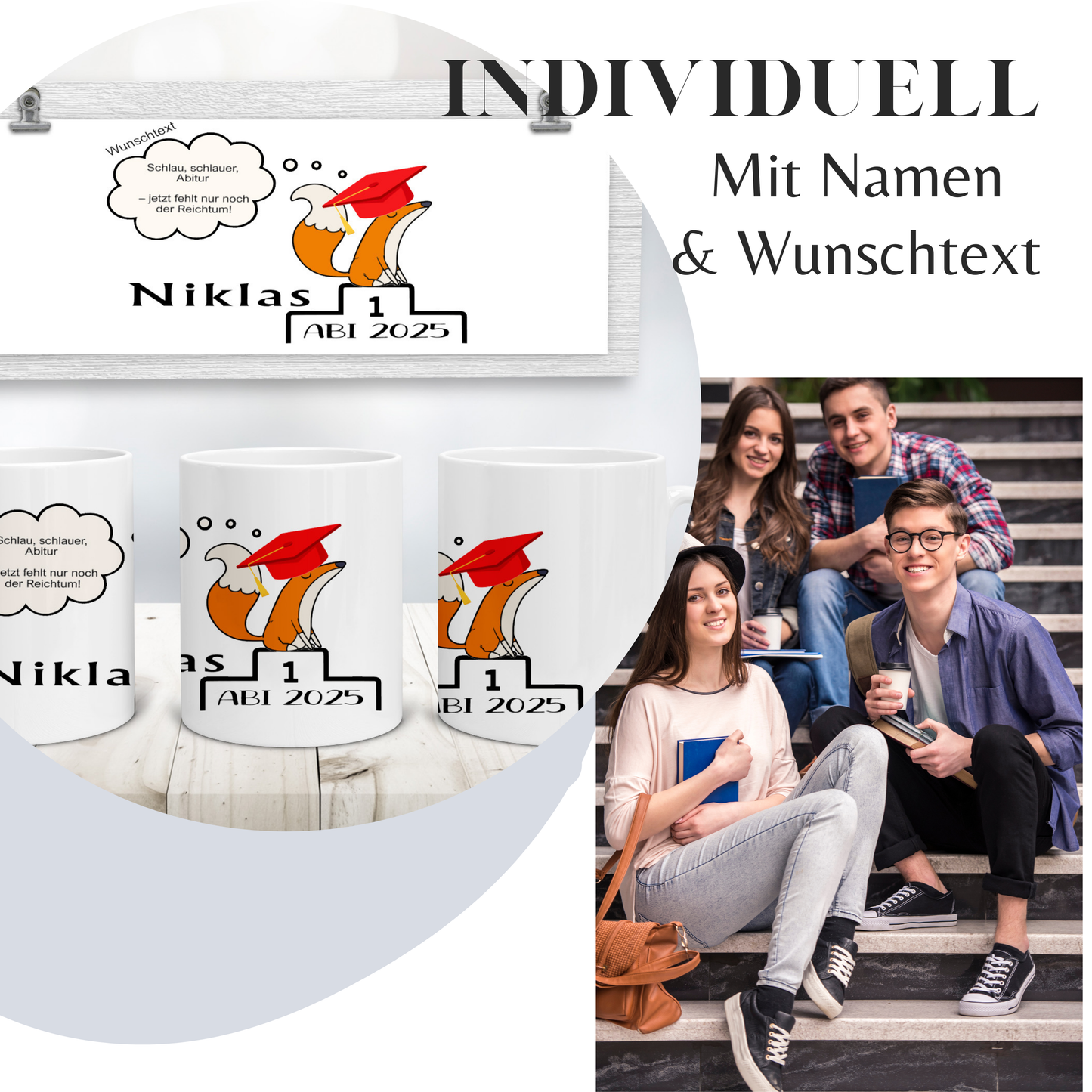 Geschenke zum Abitur - Tasse mit Namen & Wunschtext personalisiert