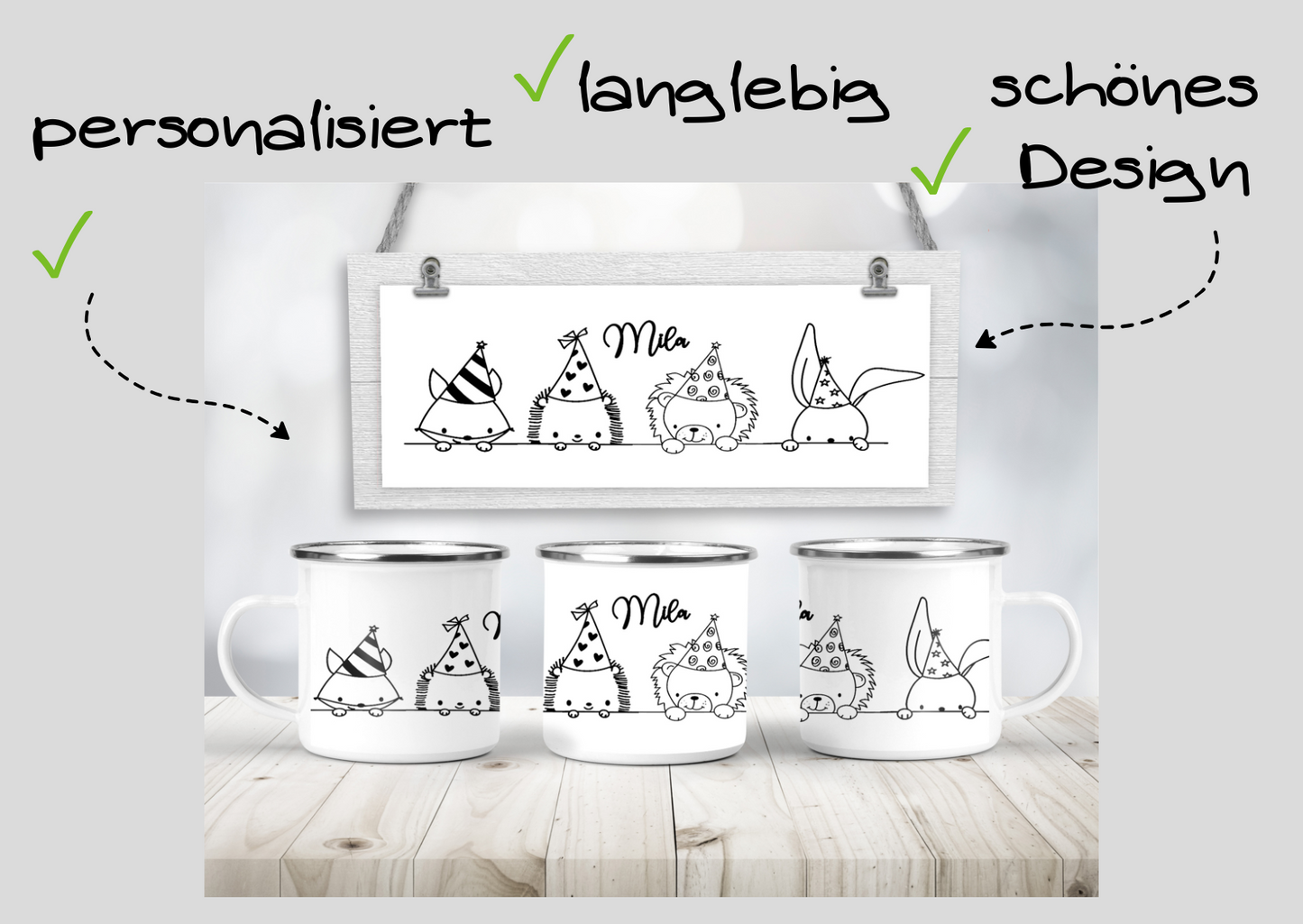 Geschenke zur Einschulung - Brettchen & Tasse