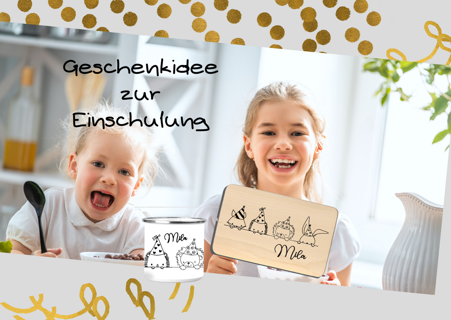 Geschenke zur Einschulung - Brettchen & Tasse