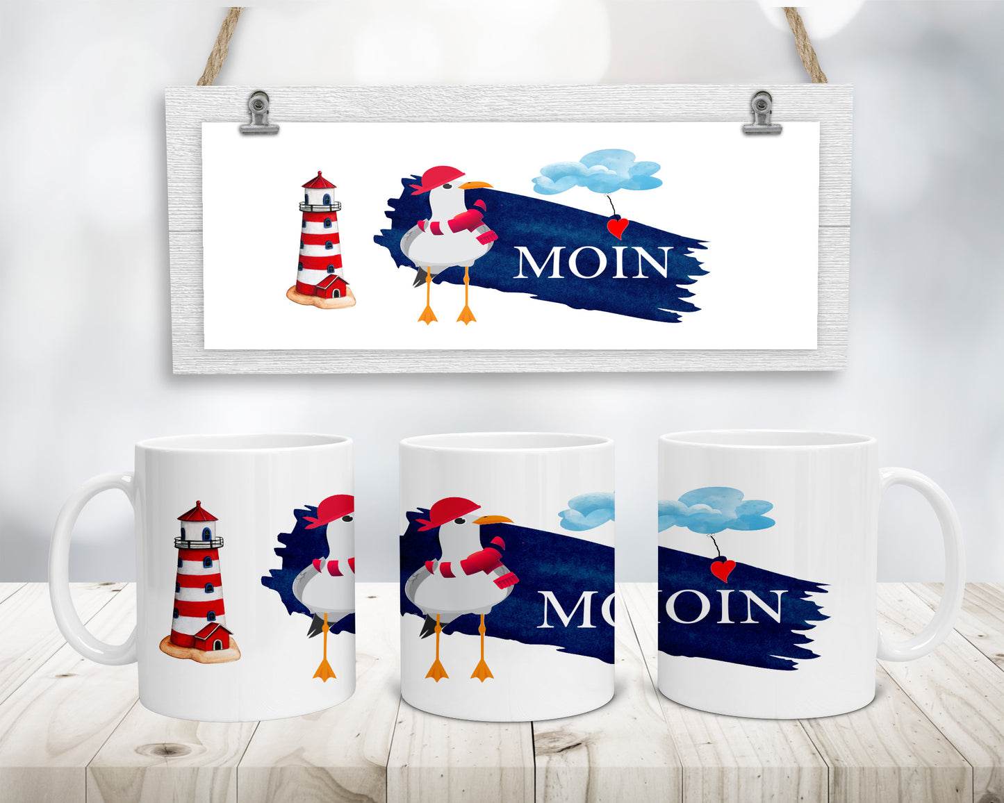 Souvenir Tasse „Moin“ mit Möwe