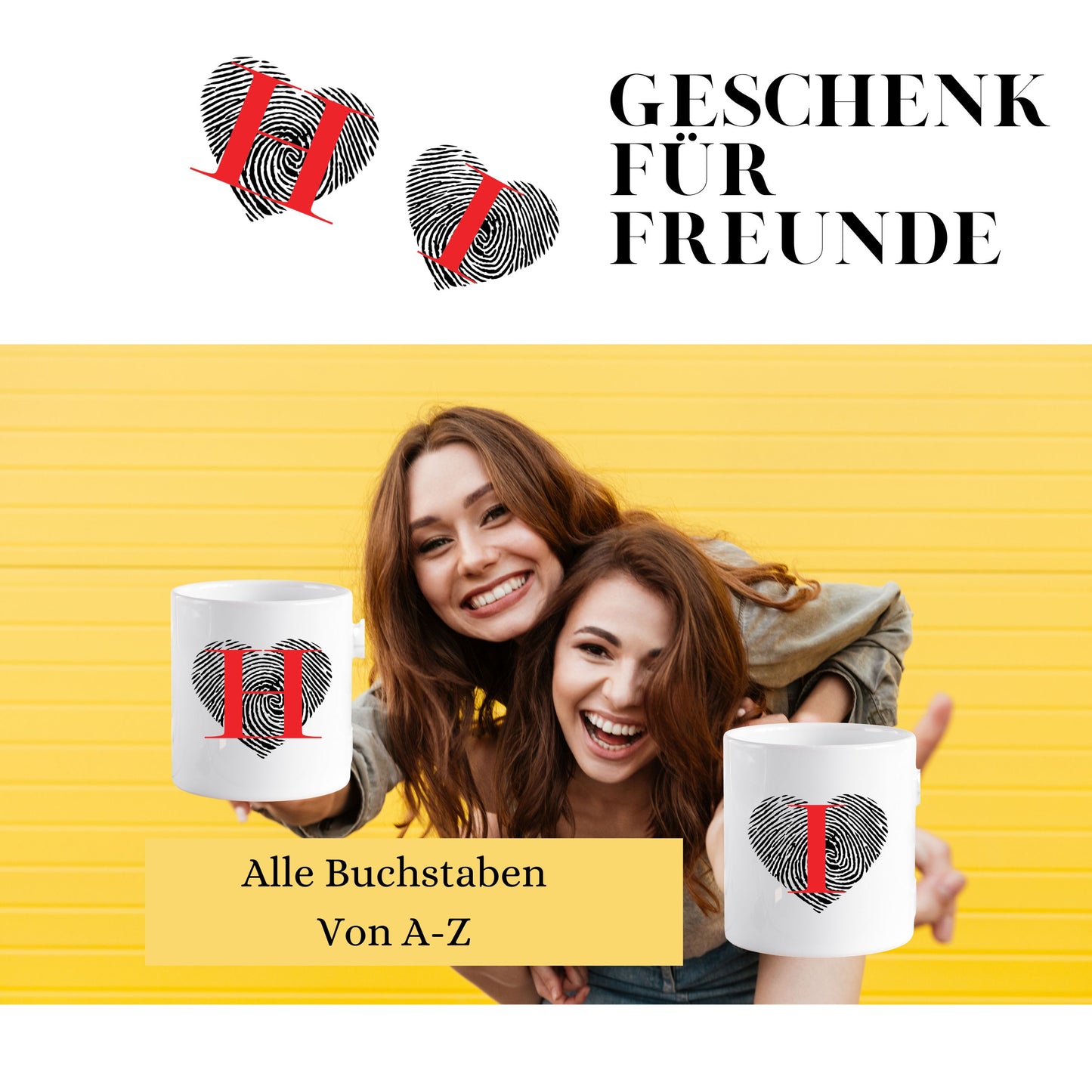 Tasse personalisiert mit Buchstaben von A-Z, Buchstabentasse