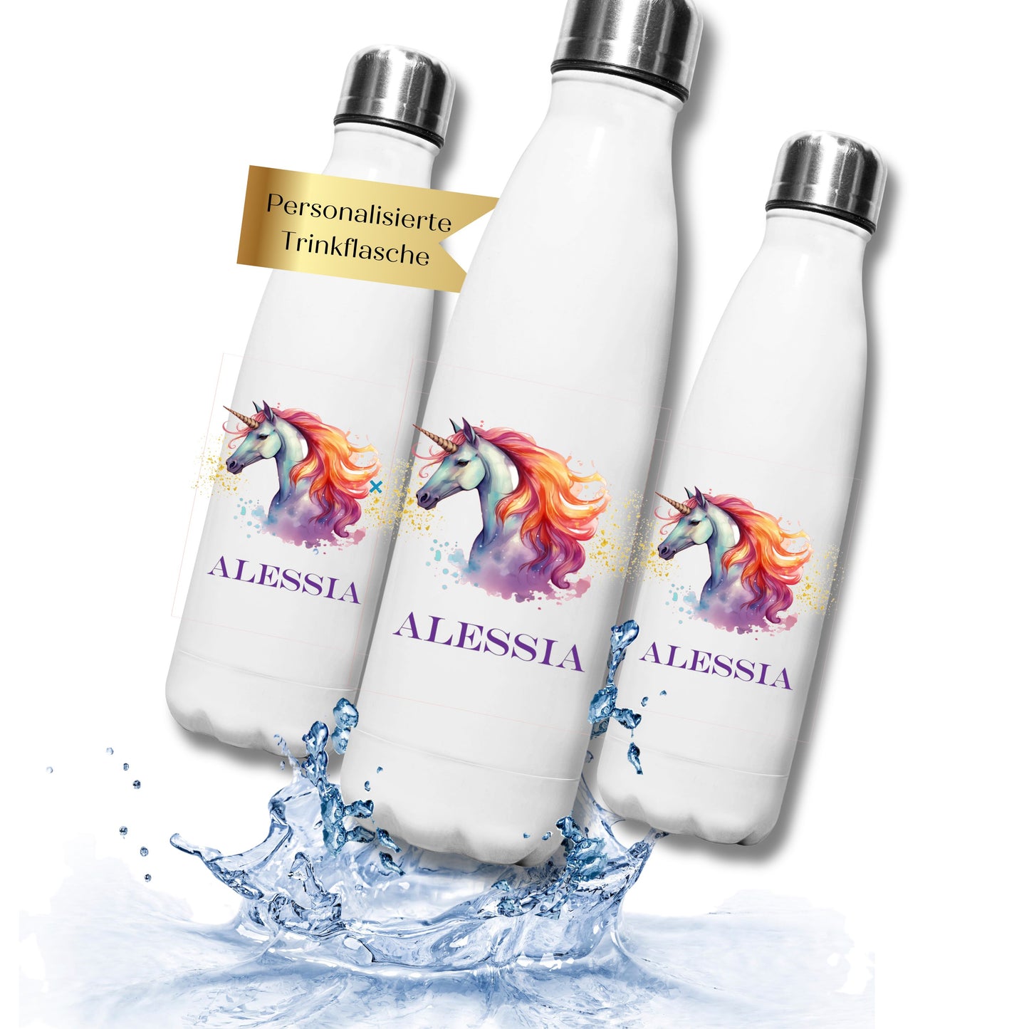 Personalisierte Trinkflasche mit Wunschmotiv – Geschenk zur Einschulung für Mädchen – Thermoflasche Kinder 500ml