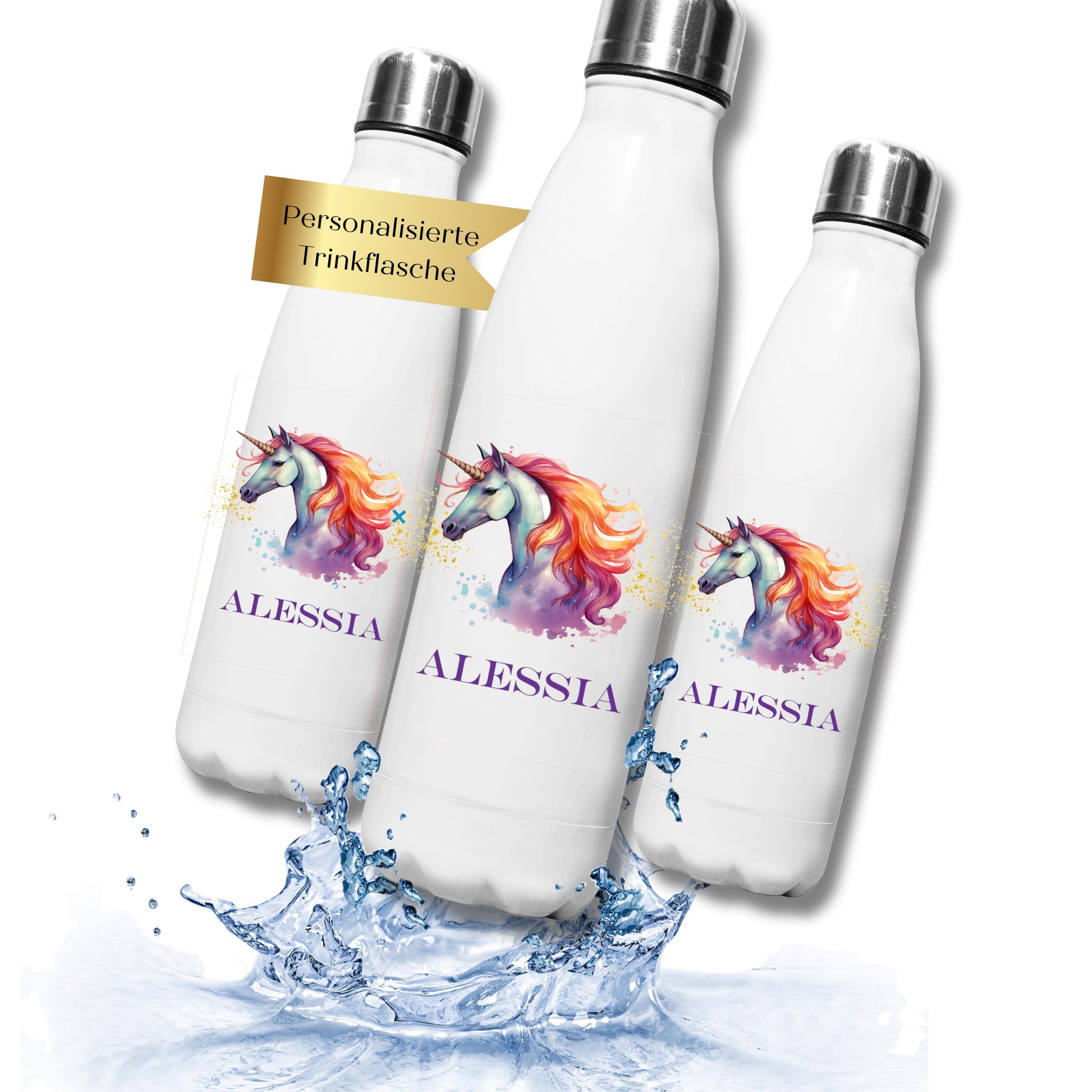 Personalisierte Trinkflasche mit Wunschmotiv – Geschenk zur Einschulung für Mädchen – Thermoflasche Kinder 500ml