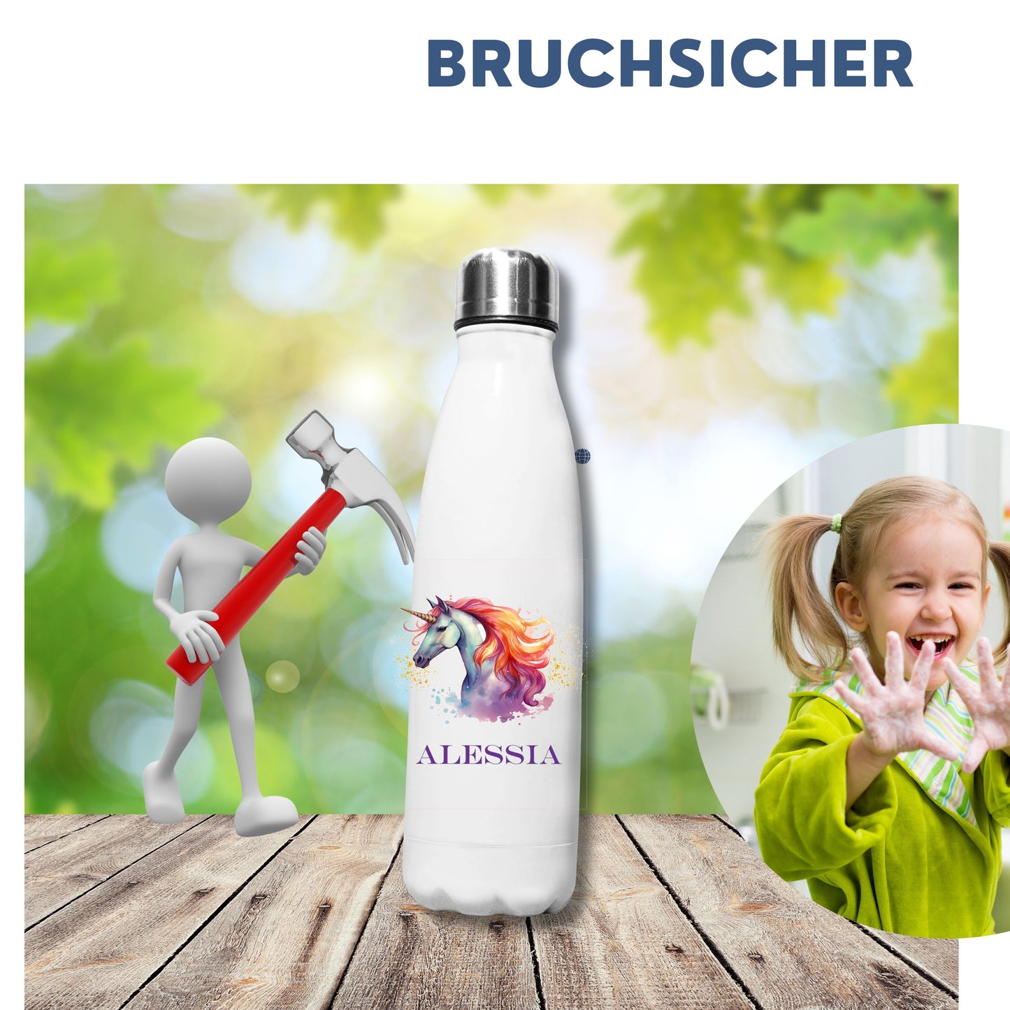 Personalisierte Trinkflasche mit Wunschmotiv – Geschenk zur Einschulung für Mädchen – Thermoflasche Kinder 500ml