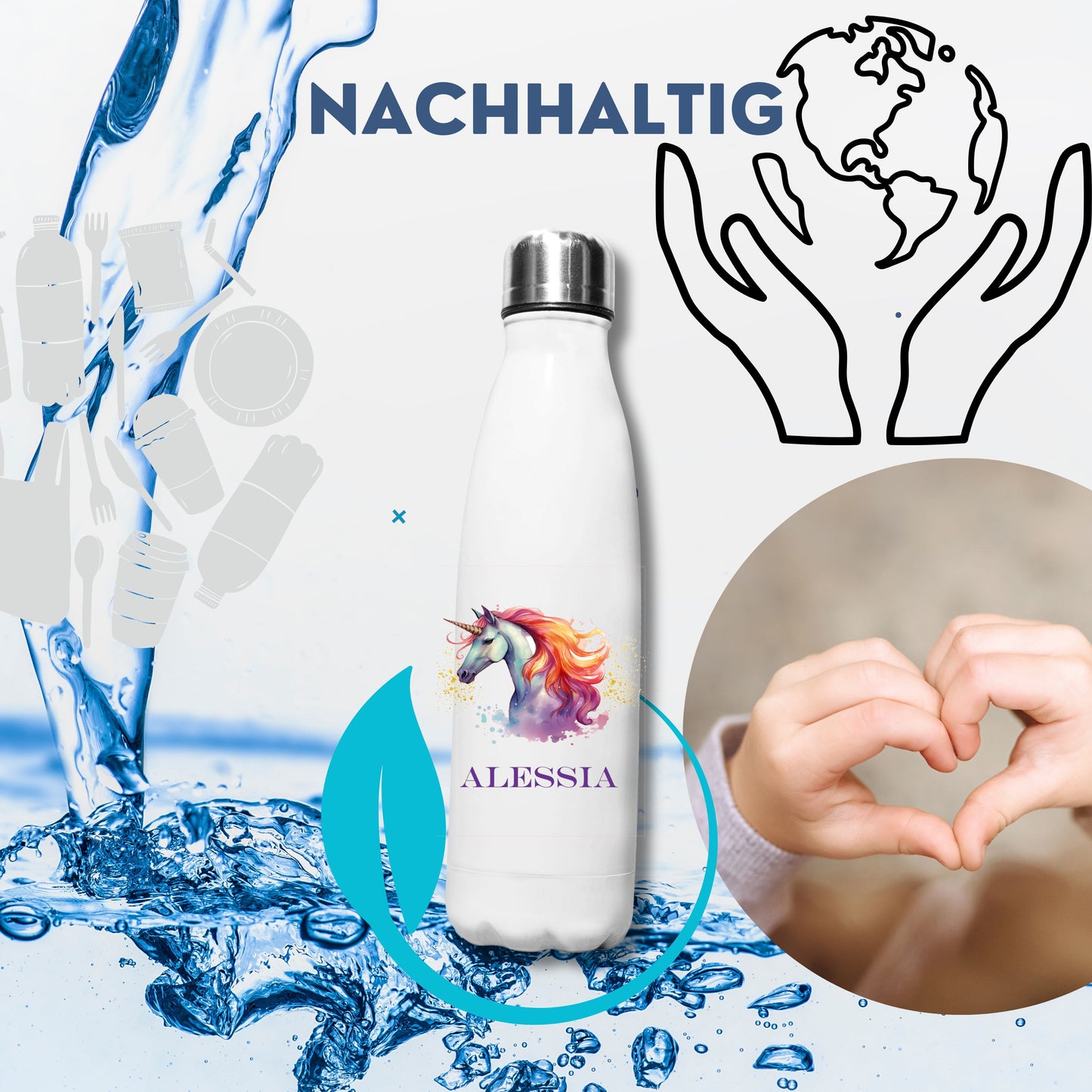 Personalisierte Trinkflasche mit Wunschmotiv – Geschenk zur Einschulung für Mädchen – Thermoflasche Kinder 500ml