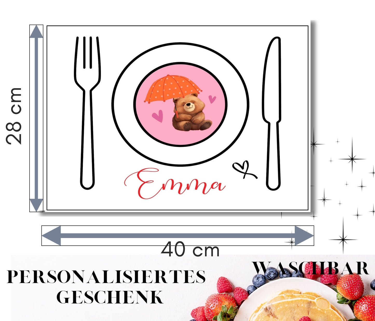 Platzset Kinder - Tischset personalisierbar mit Namen - kleine Geschenke
