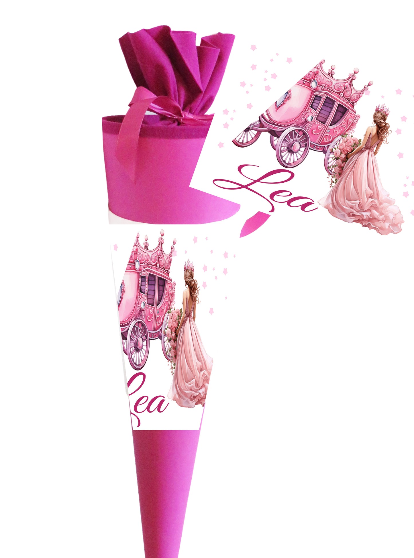 Schultüte für Mädchen personalisiert mit Namen - Prinzessin Motiv - Deine Zuckertüte als Geschenk zur Einschulung - Fertig 70 cm groß pink - NEU