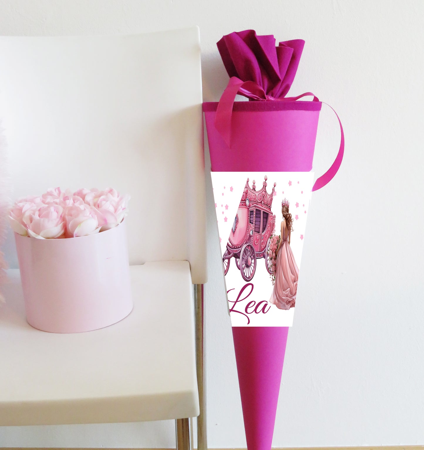 Schultüte für Mädchen personalisiert mit Namen - Prinzessin Motiv - Deine Zuckertüte als Geschenk zur Einschulung - Fertig 70 cm groß pink - NEU