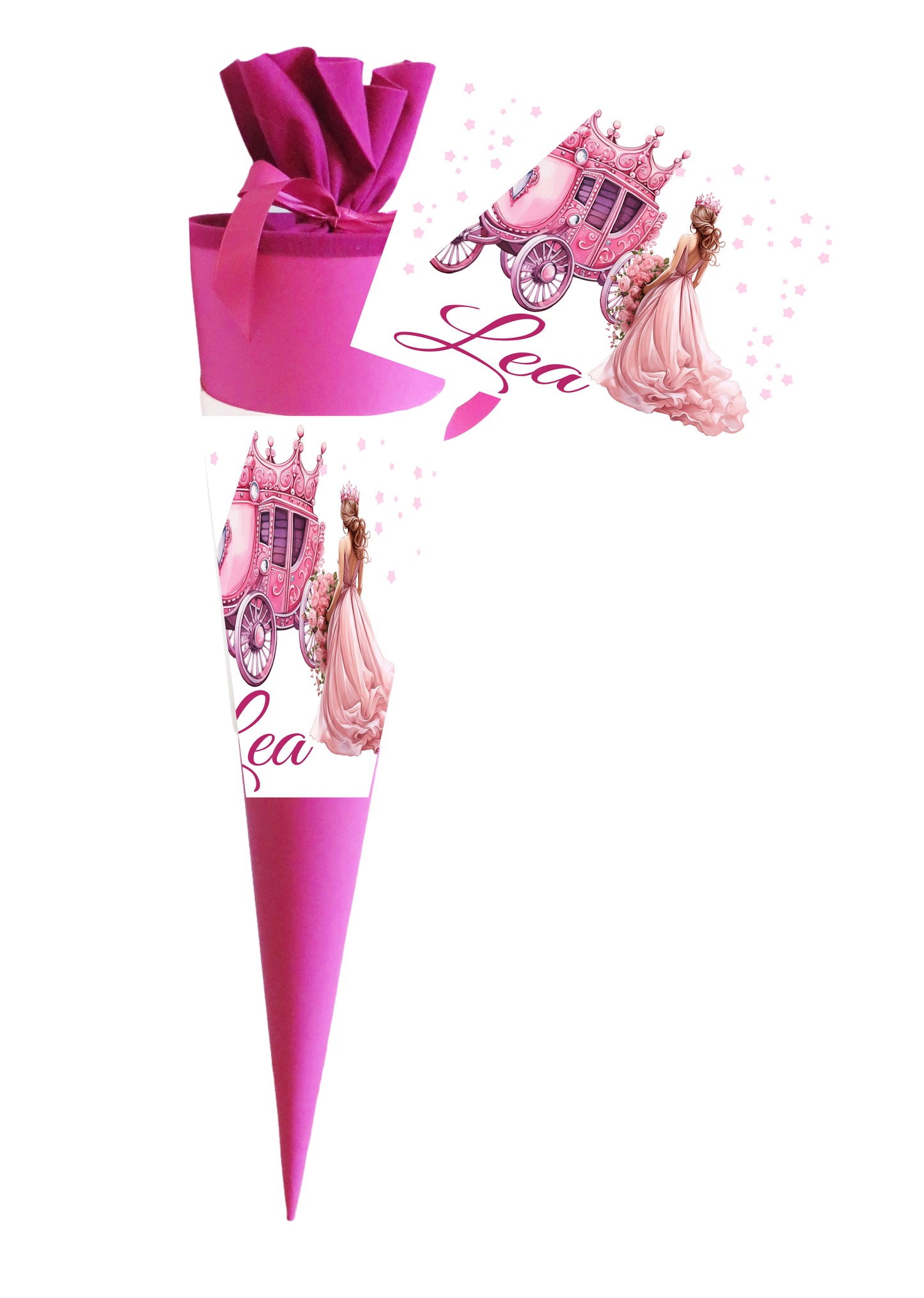 Schultüte für Mädchen personalisiert mit Namen - Prinzessin Motiv - Deine Zuckertüte als Geschenk zur Einschulung - Fertig 70 cm groß pink - NEU