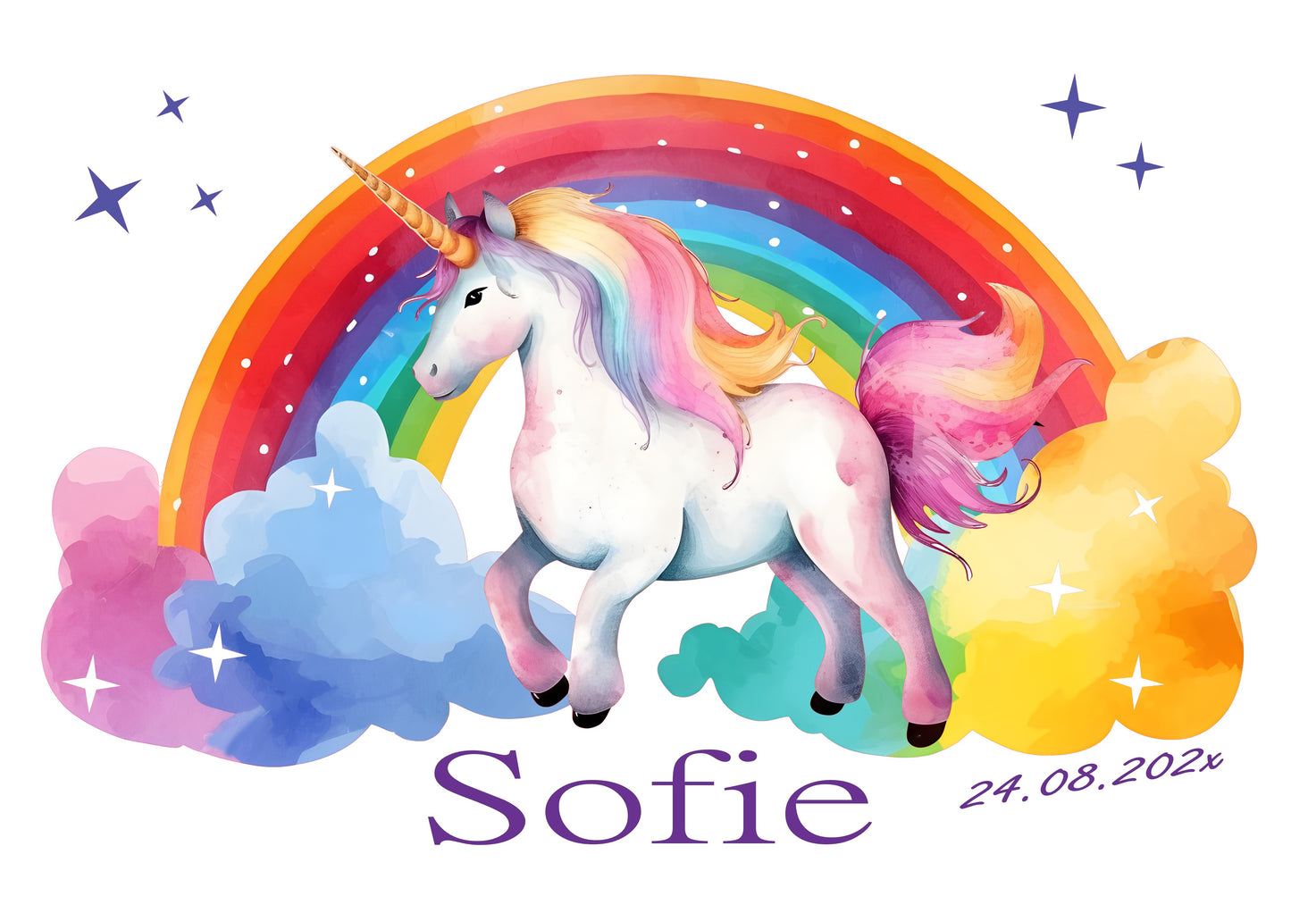 Schultüte für Mädchen mit Einhorn/Regenbogen personalisiert mit Namen - 70 cm groß pink - NEU