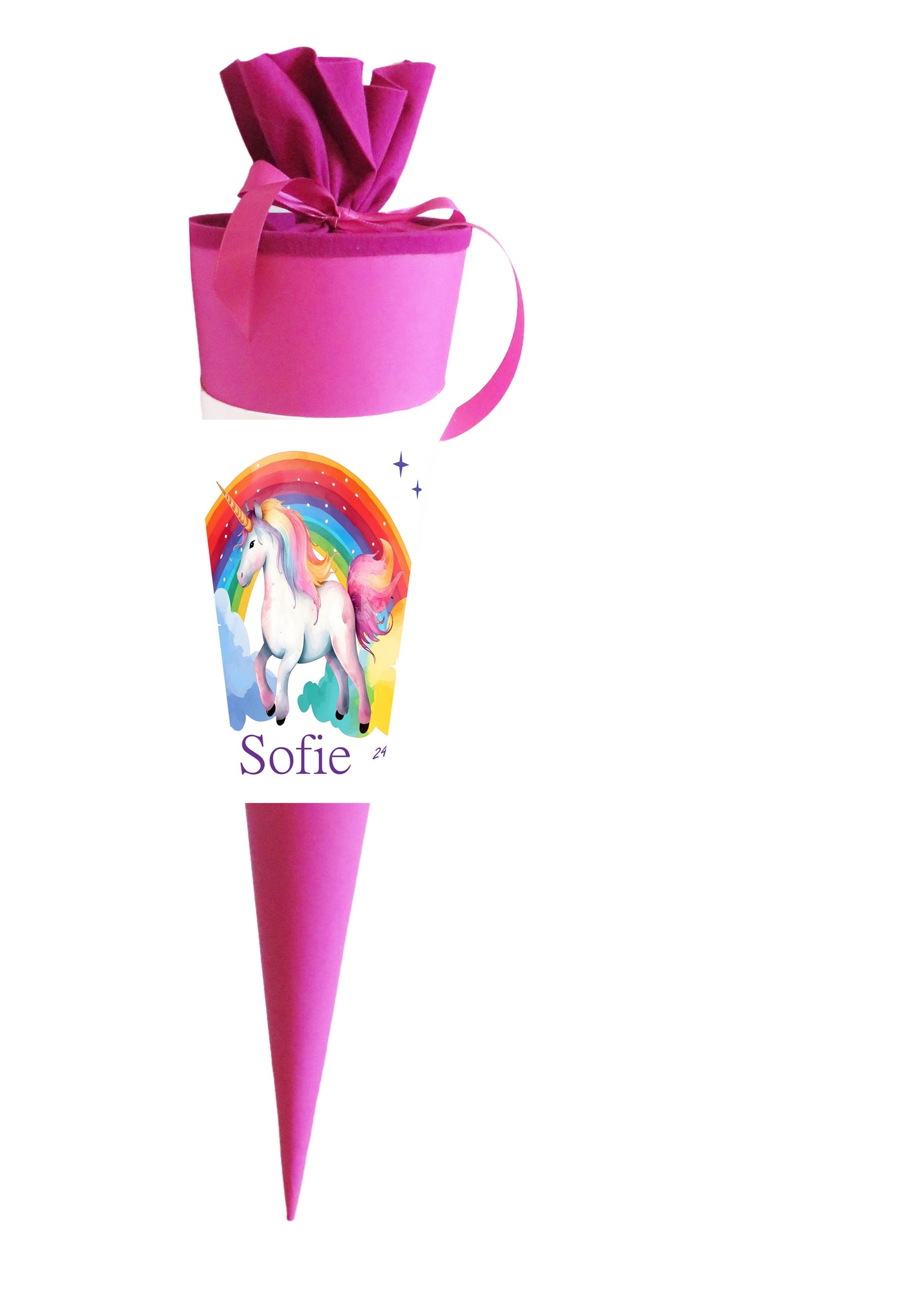 Schultüte für Mädchen mit Einhorn/Regenbogen personalisiert mit Namen - 70 cm groß pink - NEU