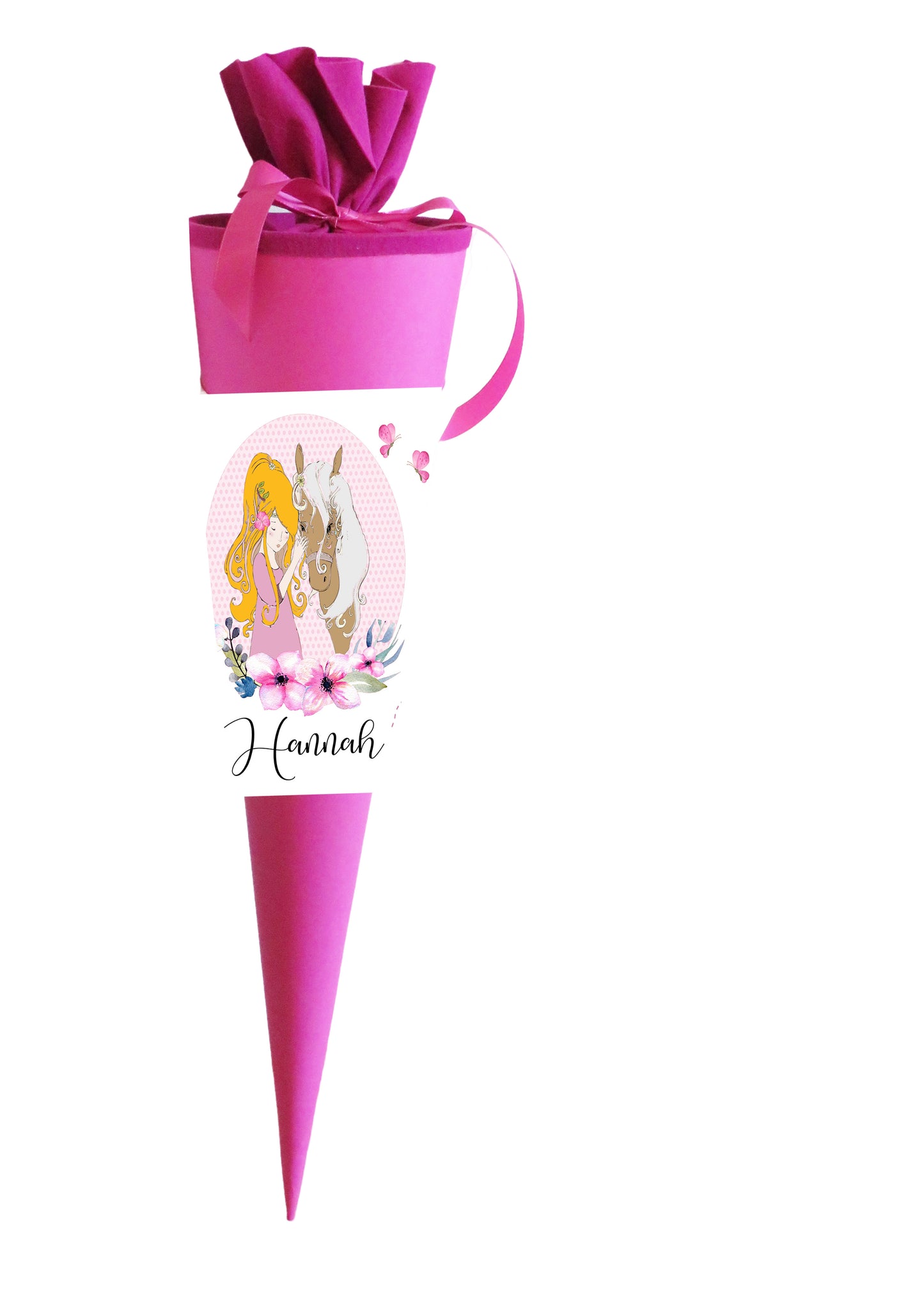 Schultüte für Mädchen personalisiert mit Namen/Pferde Motiv