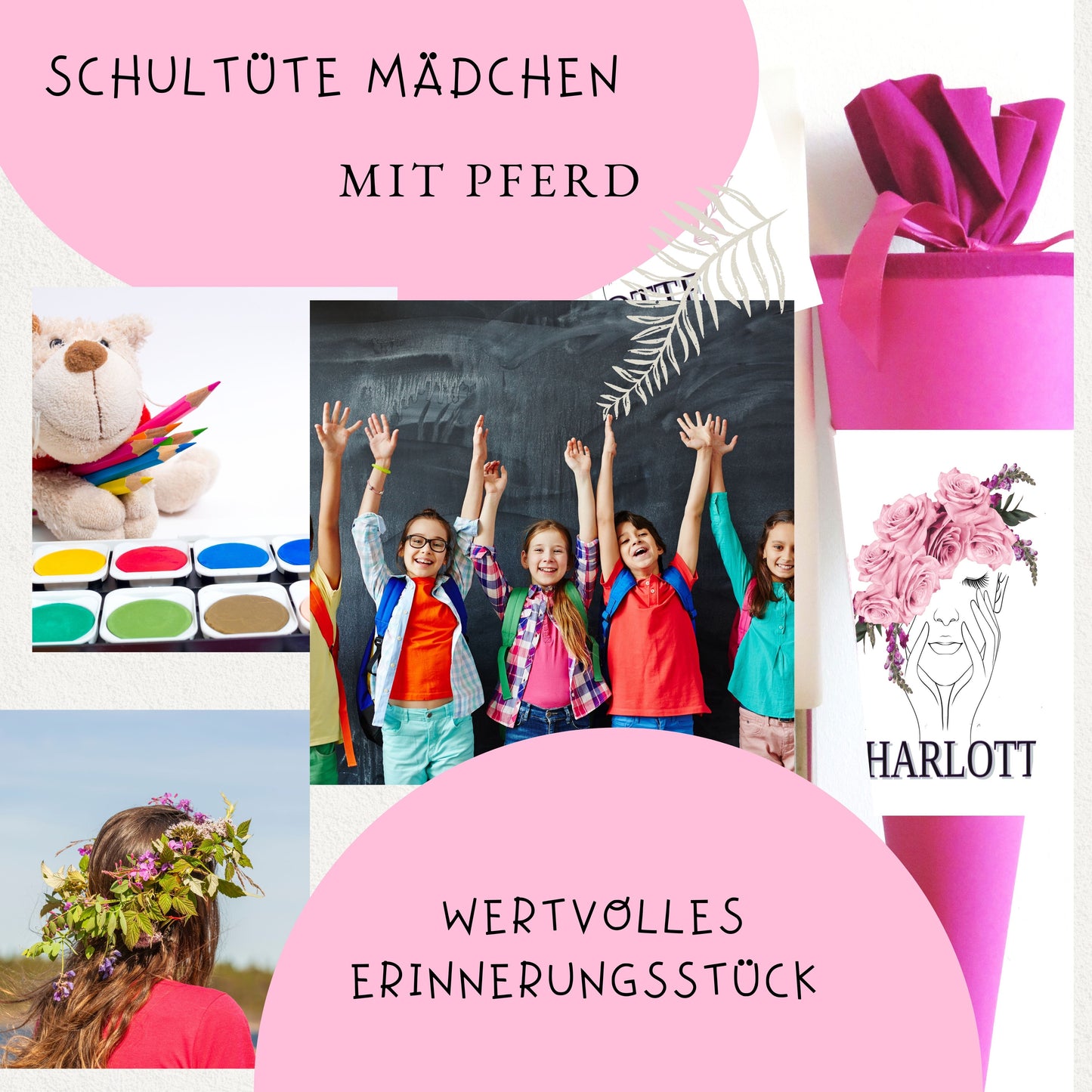 Schultüte für Mädchen personalisiert mit Namen - Deine Zuckertüte zur Einschulung - 70 cm groß pink - NEU