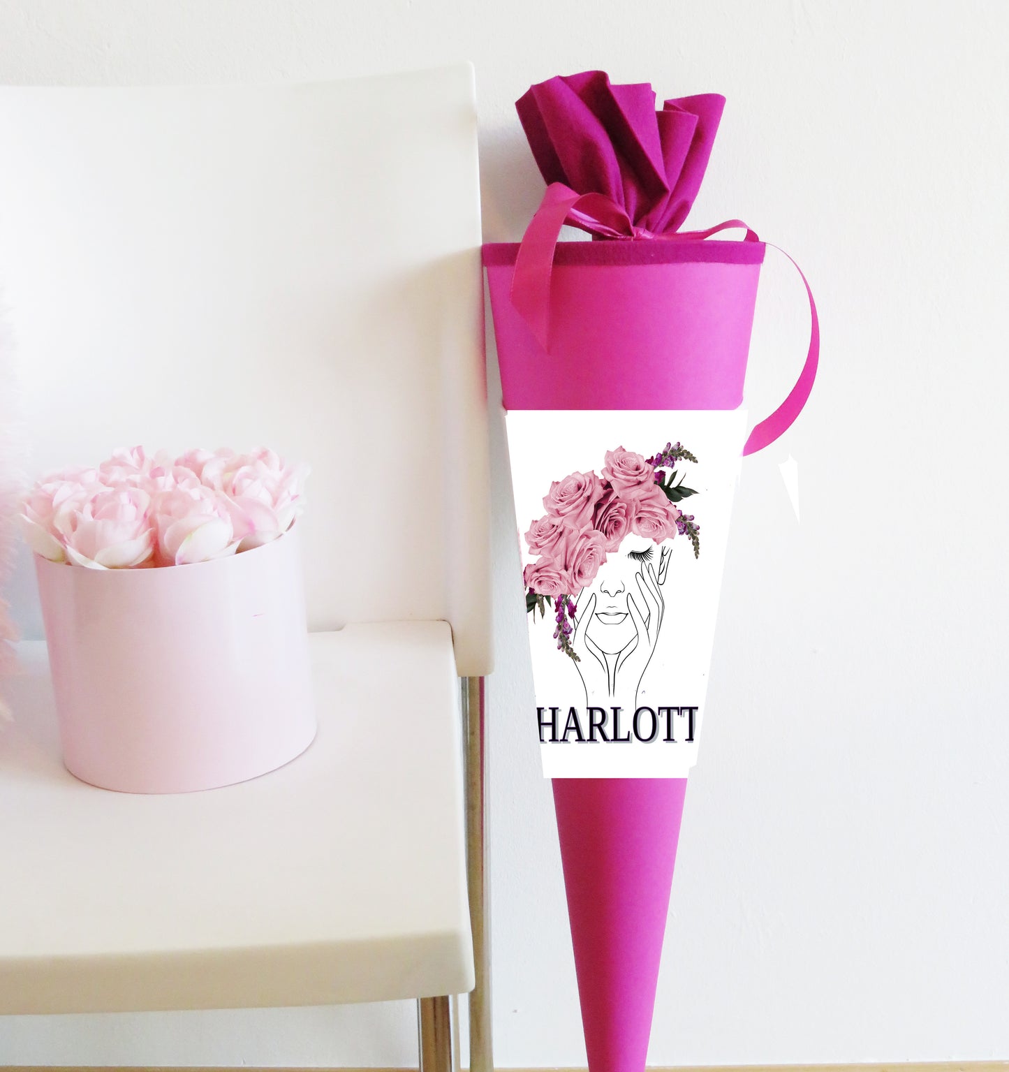 Schultüte für Mädchen personalisiert mit Namen - Deine Zuckertüte zur Einschulung - 70 cm groß pink - NEU