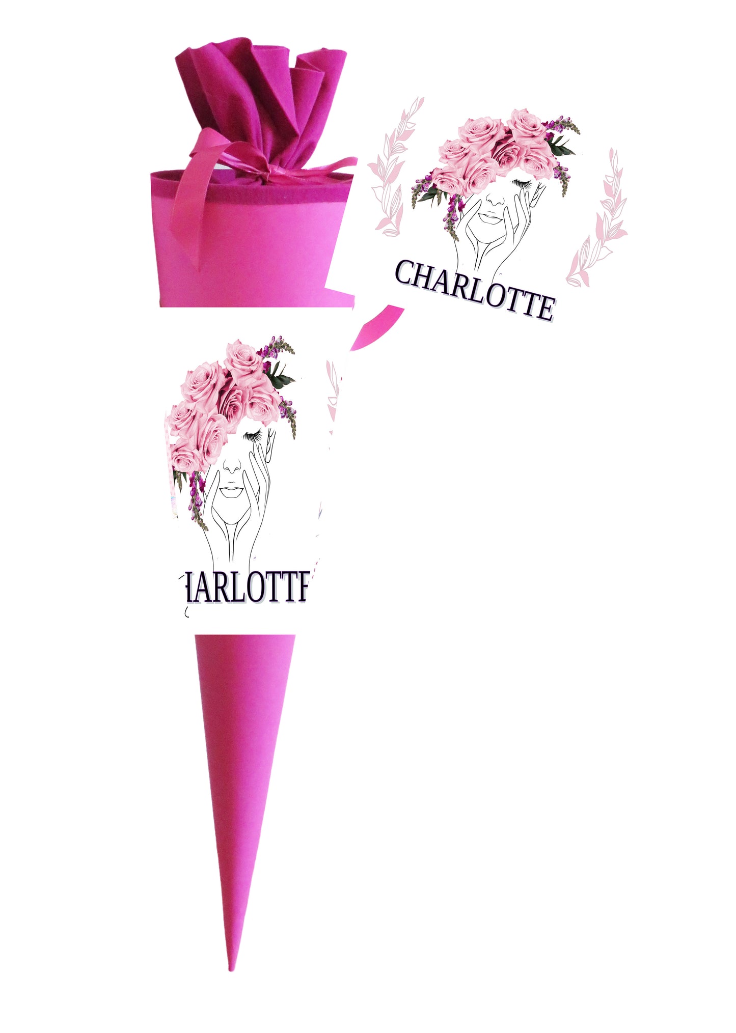 Schultüte für Mädchen personalisiert mit Namen - Deine Zuckertüte zur Einschulung - 70 cm groß pink - NEU