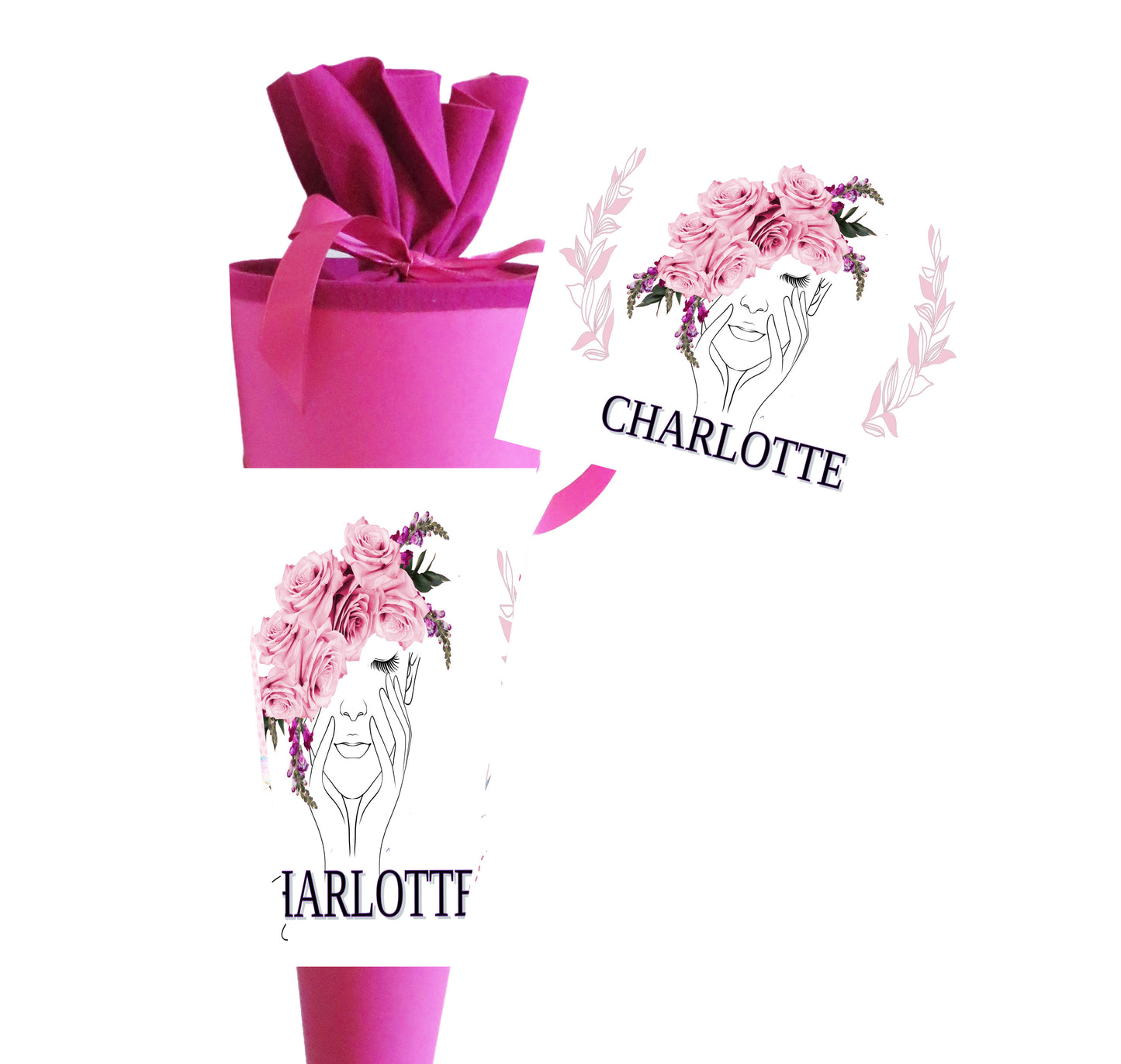 Schultüte für Mädchen personalisiert mit Namen - Deine Zuckertüte zur Einschulung - 70 cm groß pink - NEU