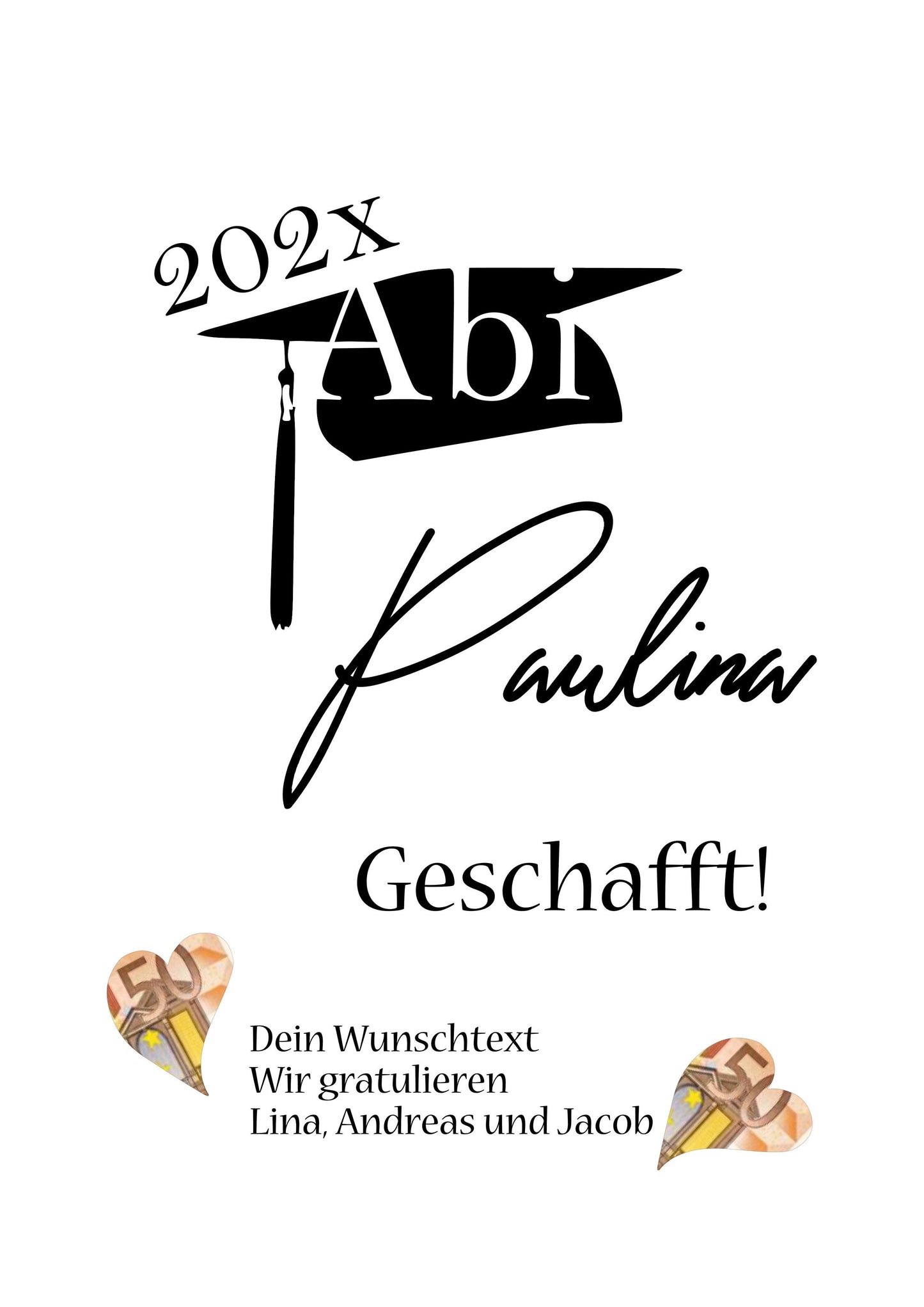 Geldgeschenk Abitur/Abi Jungen Mädchen 2024 - Bild personalisiert mit Namen und Wunschtext