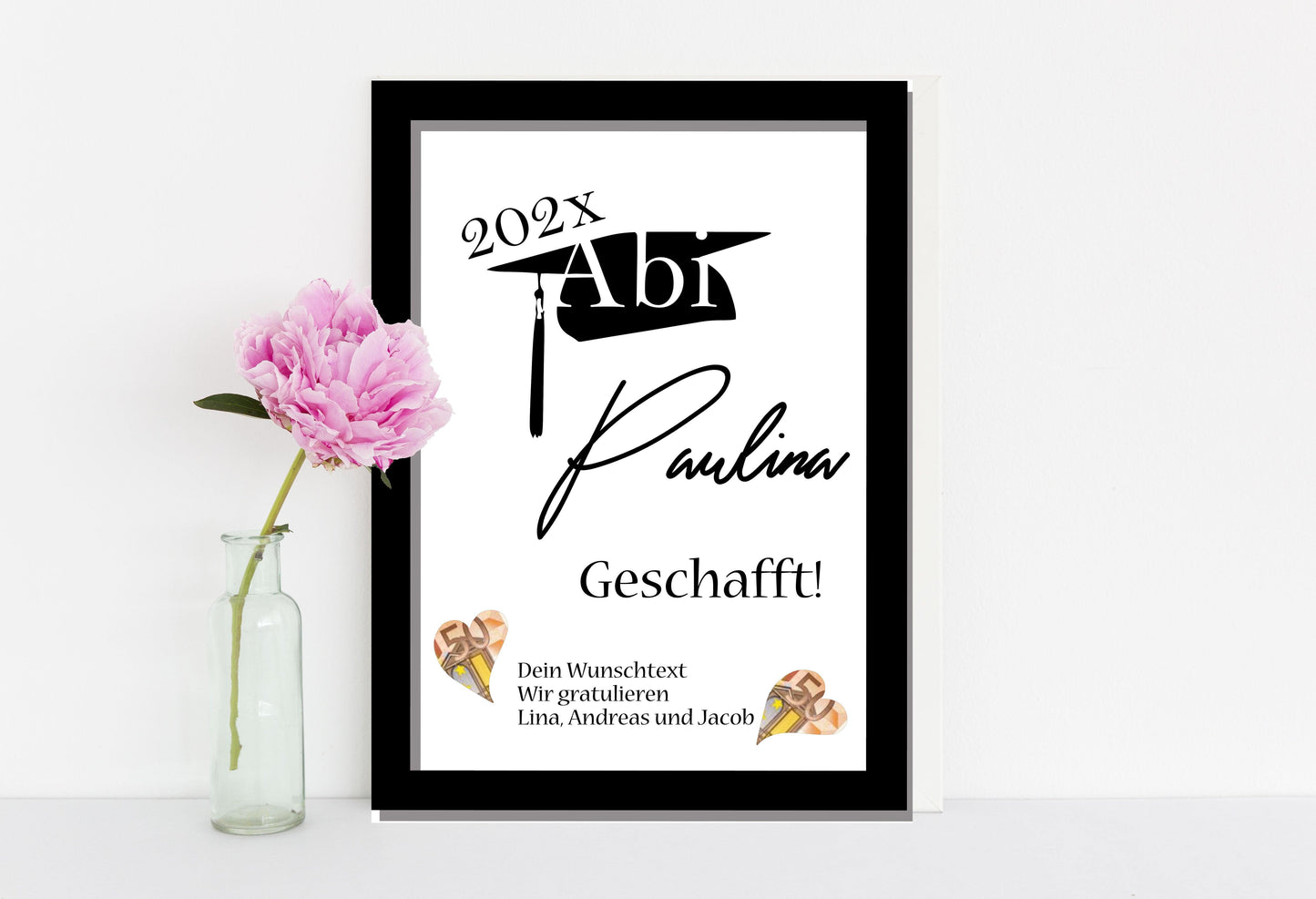 Geldgeschenk Abitur/Abi Jungen Mädchen 2024 - Bild personalisiert mit Namen und Wunschtext