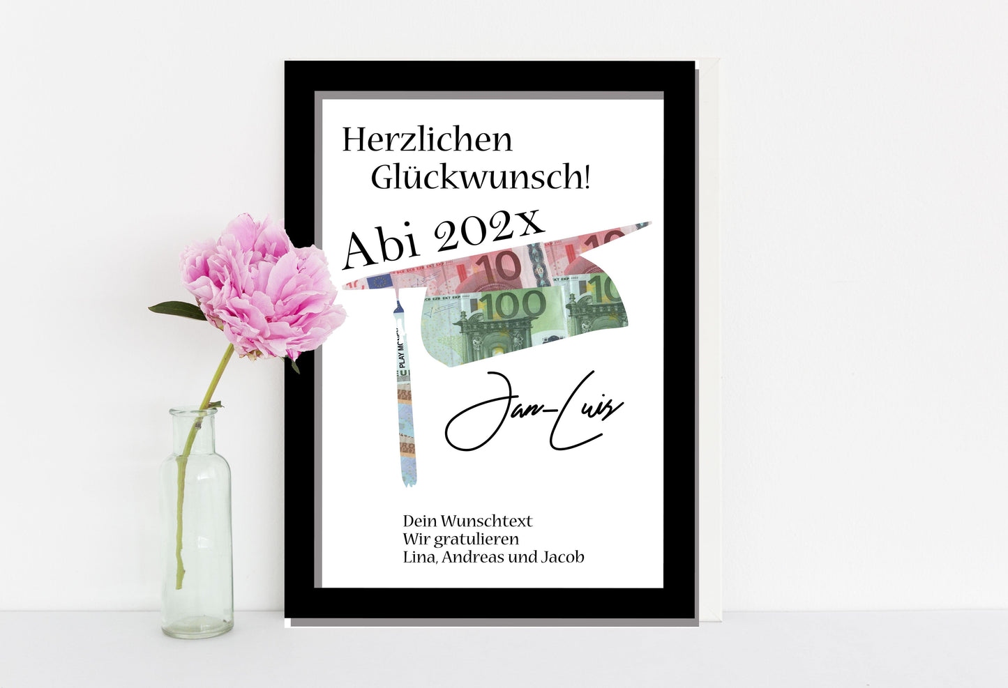 Abitur Abi Geldgeschenk Eltern - Doktorhut mit Namen/Wunschtext personalisiert