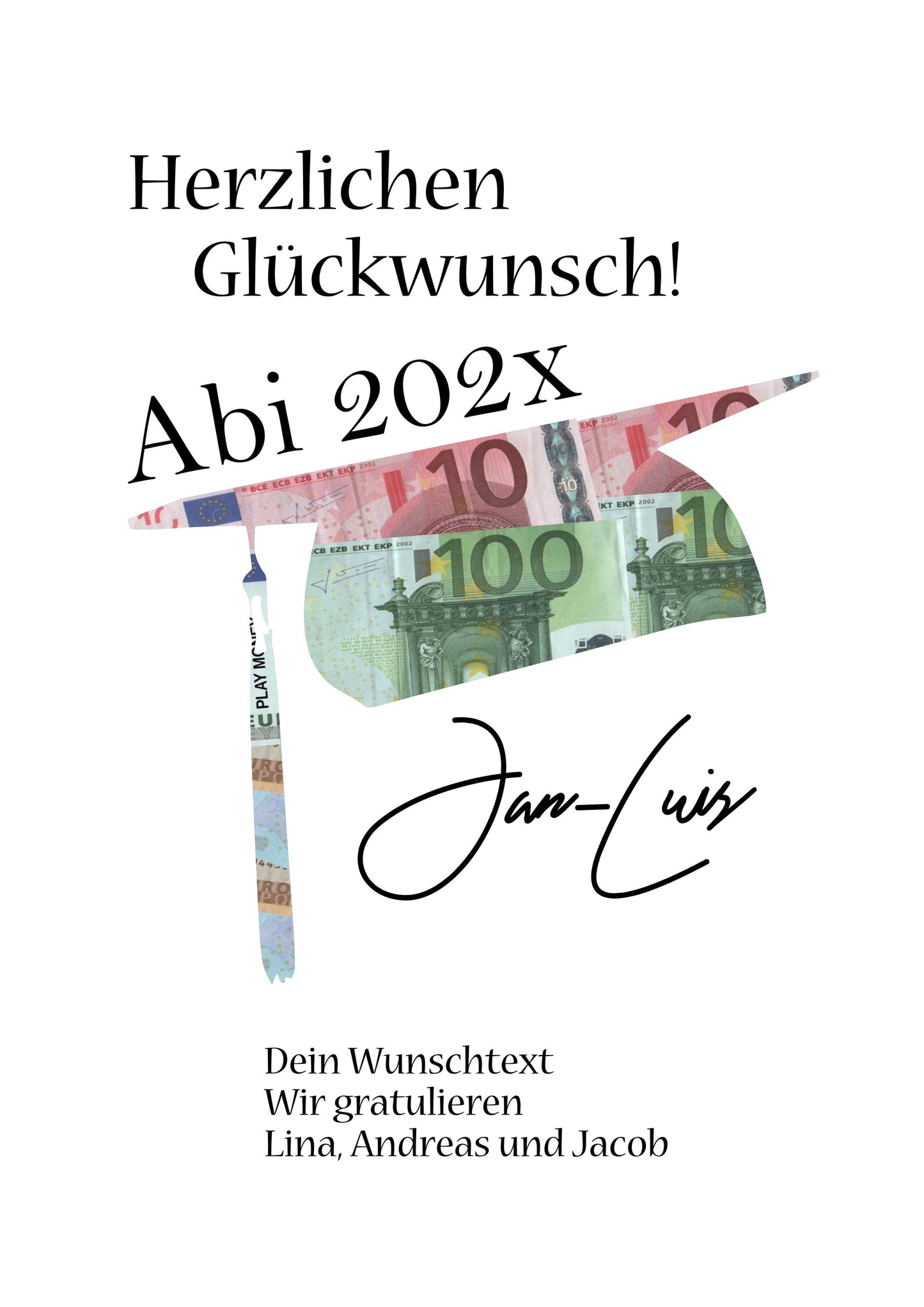 Abitur Abi Geldgeschenk Eltern - Doktorhut mit Namen/Wunschtext personalisiert