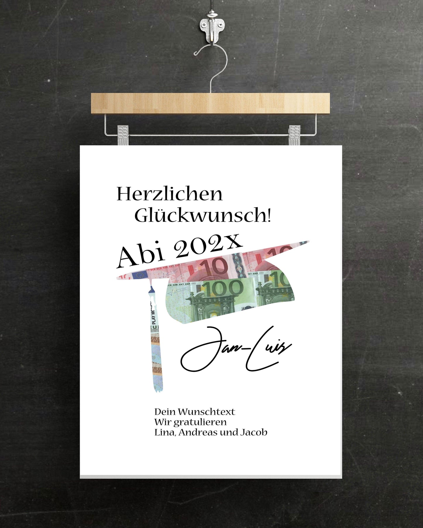 Abitur Abi Geldgeschenk Eltern - Doktorhut mit Namen/Wunschtext personalisiert