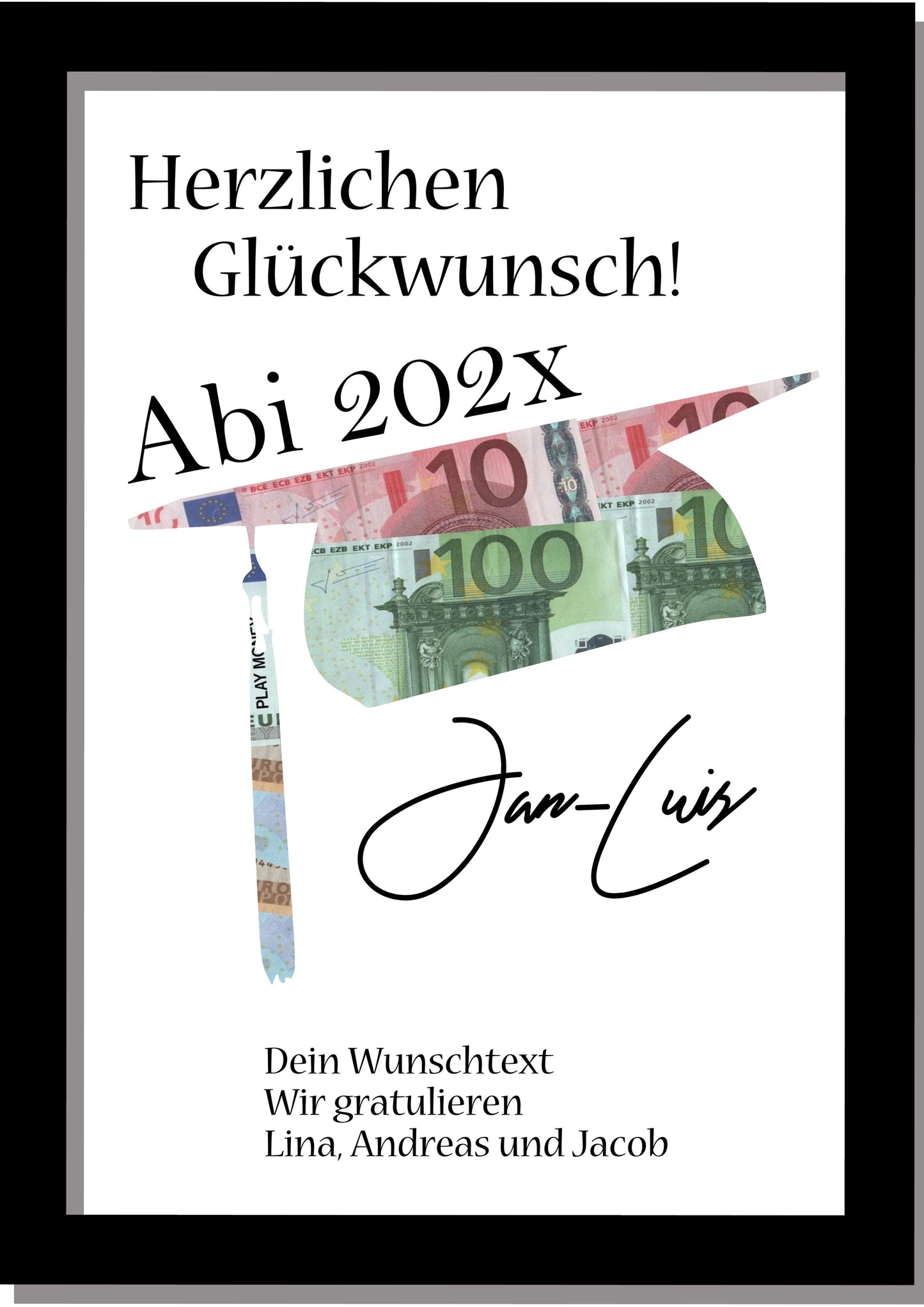 Abitur Abi Geldgeschenk Eltern - Doktorhut mit Namen/Wunschtext personalisiert