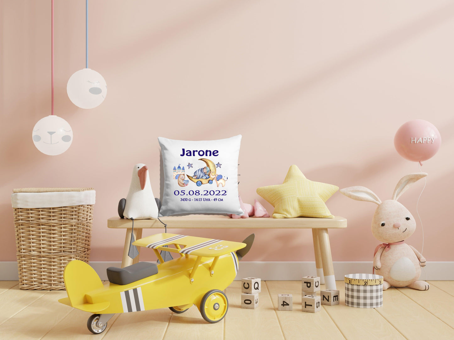 Baby Geschenk Junge mit Geburtsdaten personalisiert - Namenskissen-Bezug Junge