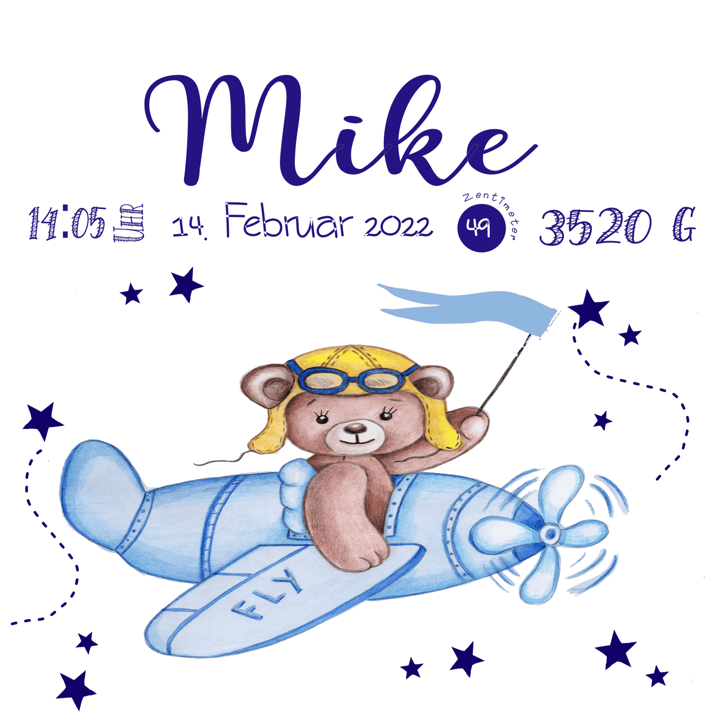 Babygeschenk Junge personalisiert mit Geburtsdaten - Kissen-Bezug mit Namen