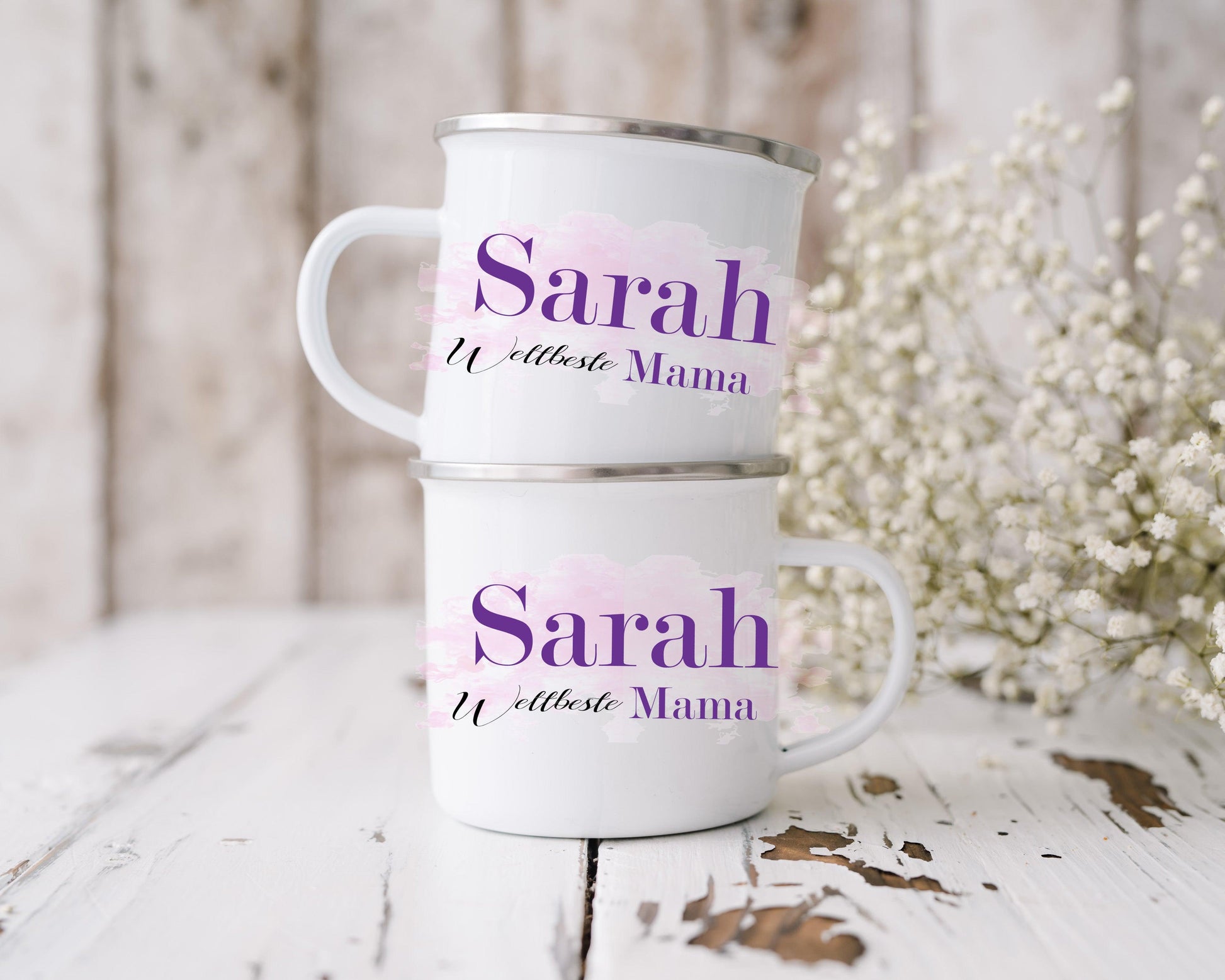 Personalisierte Geschenk-idee Mutter - Emaille-Tasse Kaffeetasse BESTE MAMA aus Metall