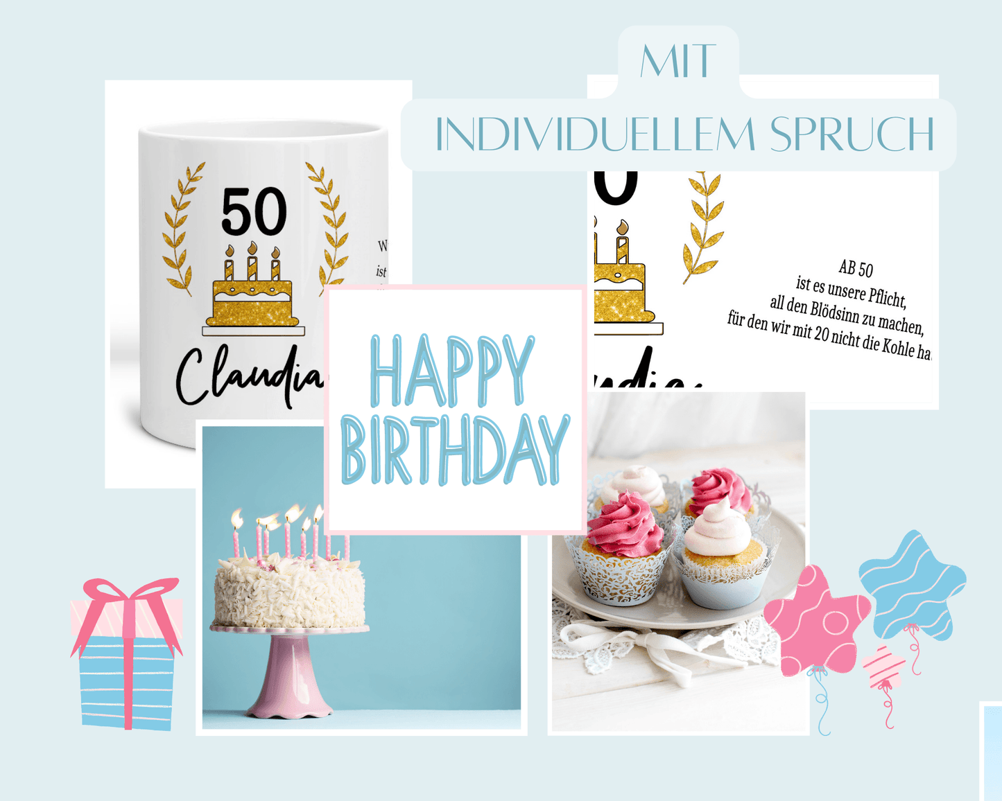 50 Geburtstag Frau Geschenk Tasse - Geburtstagsgeschenk personalisiert