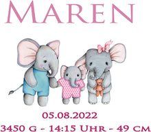 Lade das Bild in den Galerie-Viewer, Kissen-Bezug personalisiert zur Geburt mit Elefant - Geburtskissen mit Geburtsdaten - Namenskissen Geschenk Geburt Baby Mädchen Zarto
