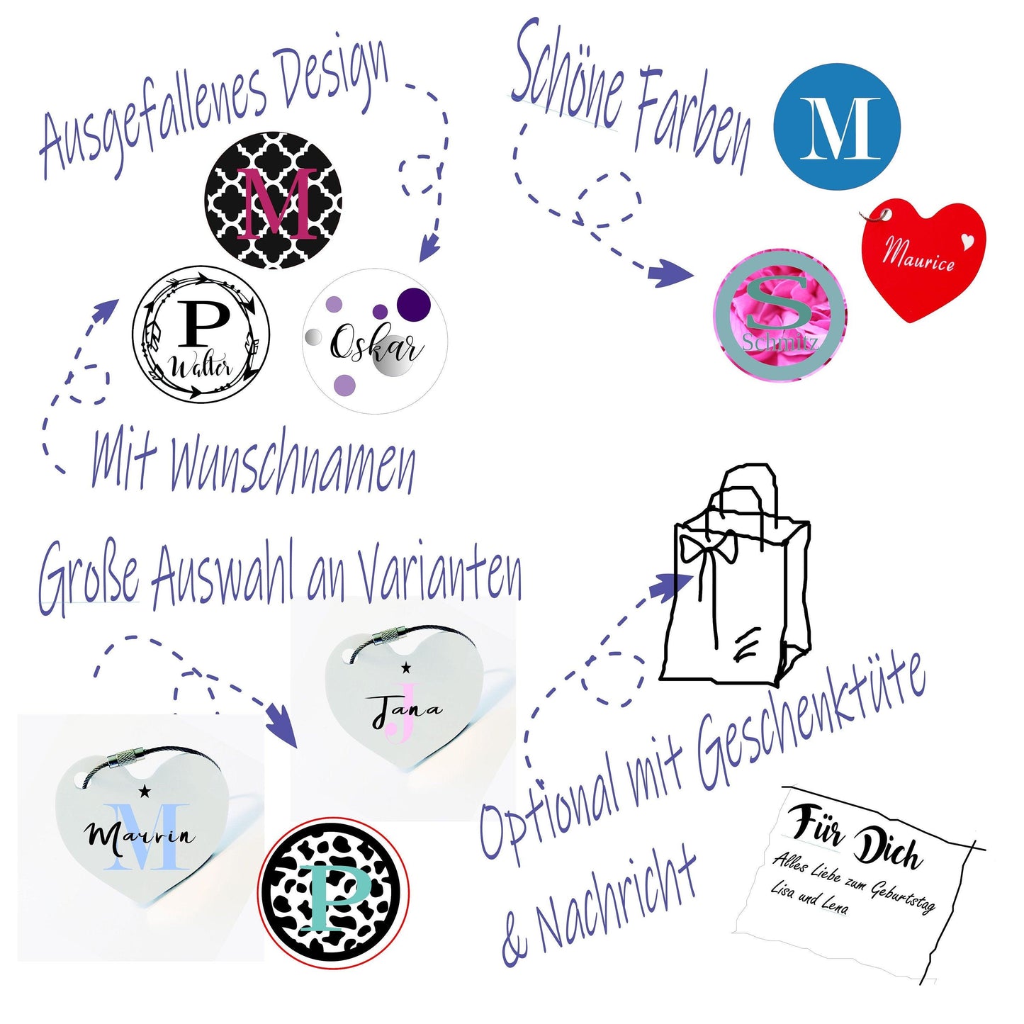 Schlüsselanhänger personalisiert Namen Monogramm - Autoschlüssel Anhang