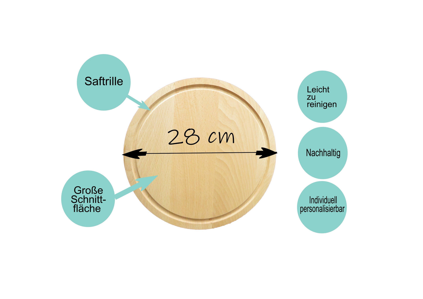 Schneidebrett Küche rund - mit Gravur & Namen personalisiert - Holz Küchenbrett - Geschenk für Männer