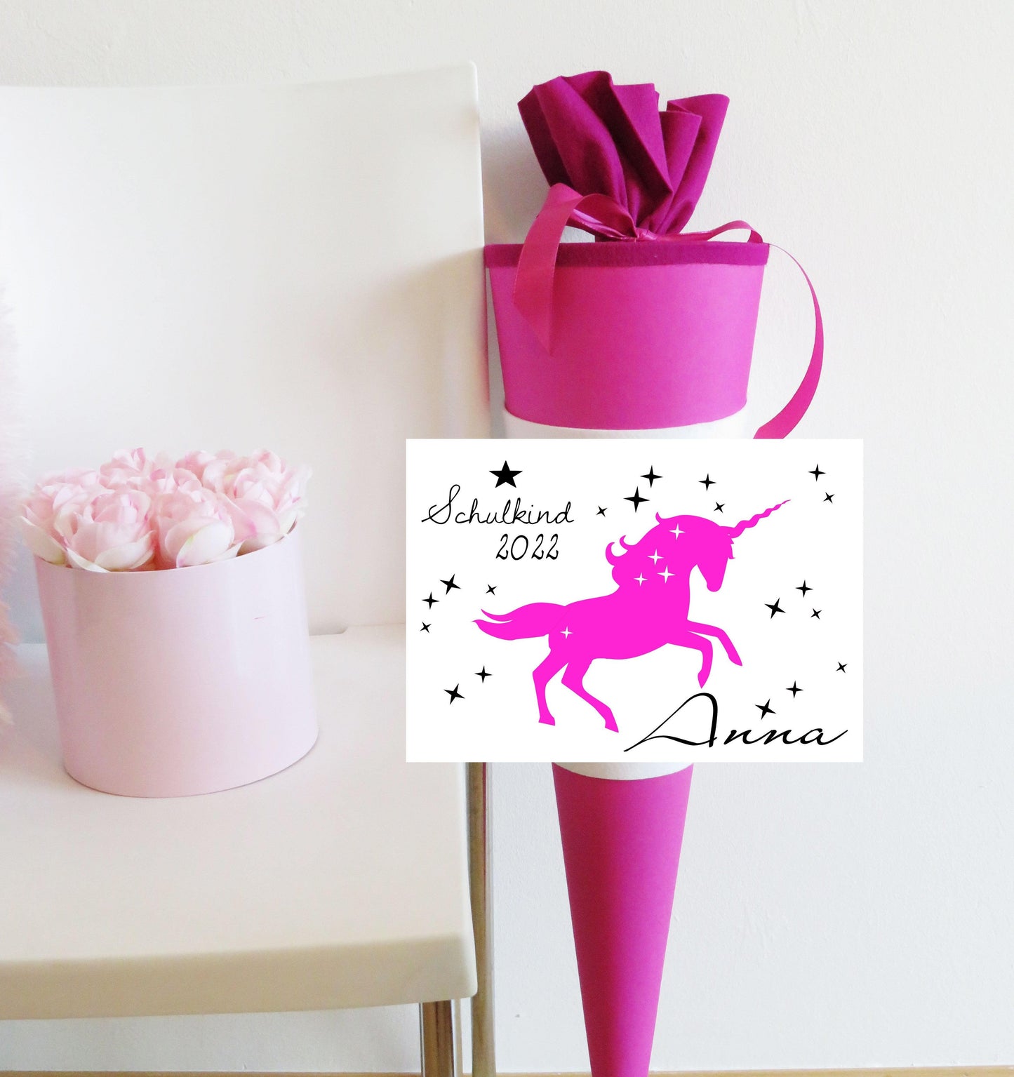 Schultüte Mädchen mit Namen personalisiert - Zuckertüte Einhorn fertig - Zuckertuete groß 70 cm - Geschenk zur Einschulung