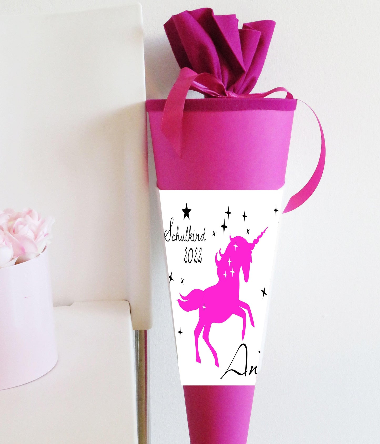 Schultüte Mädchen mit Namen personalisiert - Zuckertüte Einhorn fertig - Zuckertuete groß 70 cm - Geschenk zur Einschulung