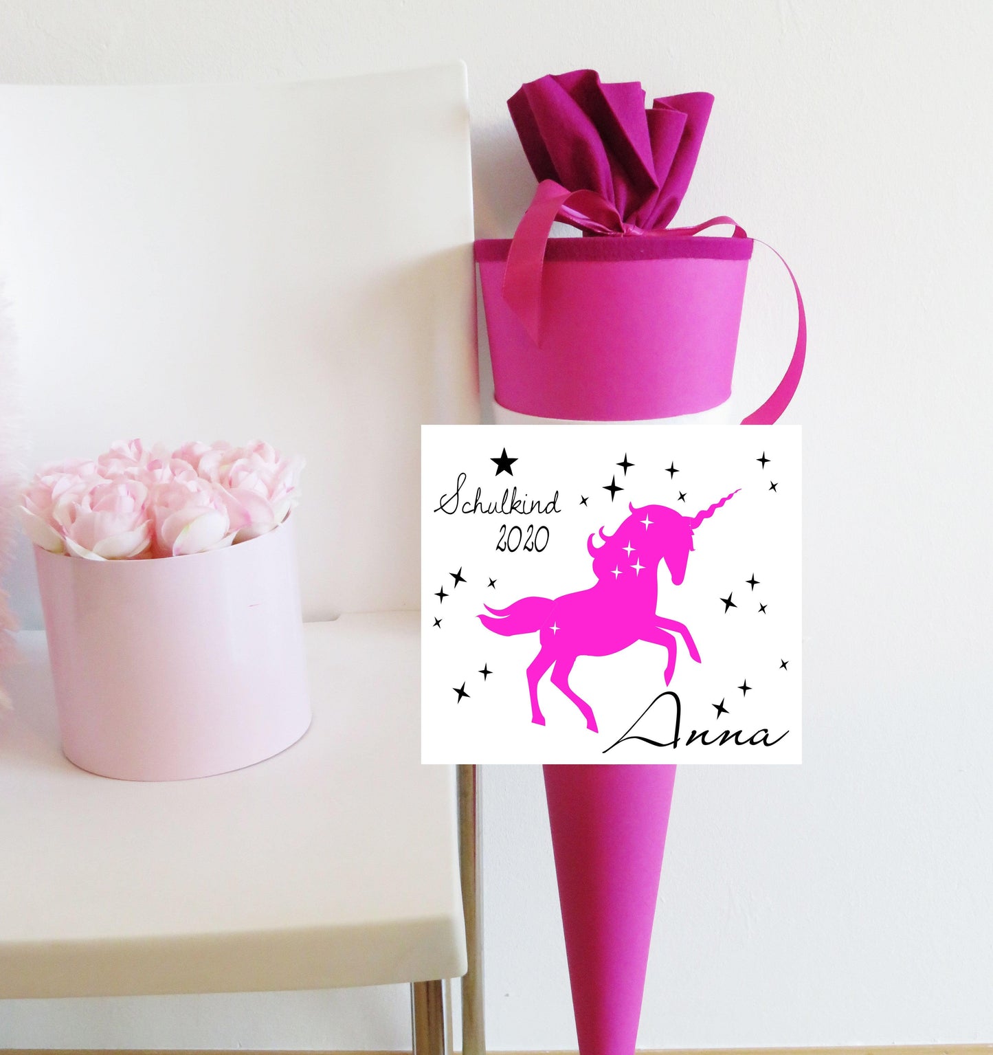 Schultüte Mädchen mit Namen personalisiert - Zuckertüte Einhorn fertig - Zuckertuete groß 70 cm - Geschenk zur Einschulung