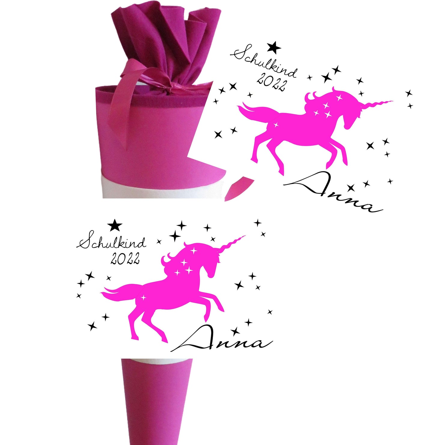 Schultüte Mädchen mit Namen personalisiert - Zuckertüte Einhorn fertig - Zuckertuete groß 70 cm - Geschenk zur Einschulung