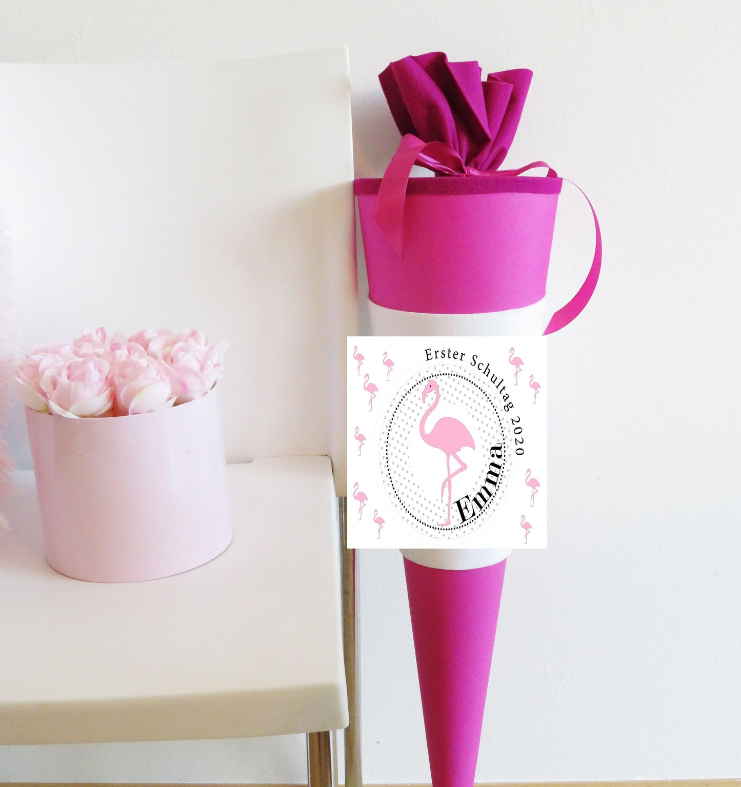 Schultüte Mädchen personalisiert - Zuckertüte Flamingo fertig - Zuckertuete groß 70 cm - Geschenk zur Einschulung - Einschulungsgeschenke -