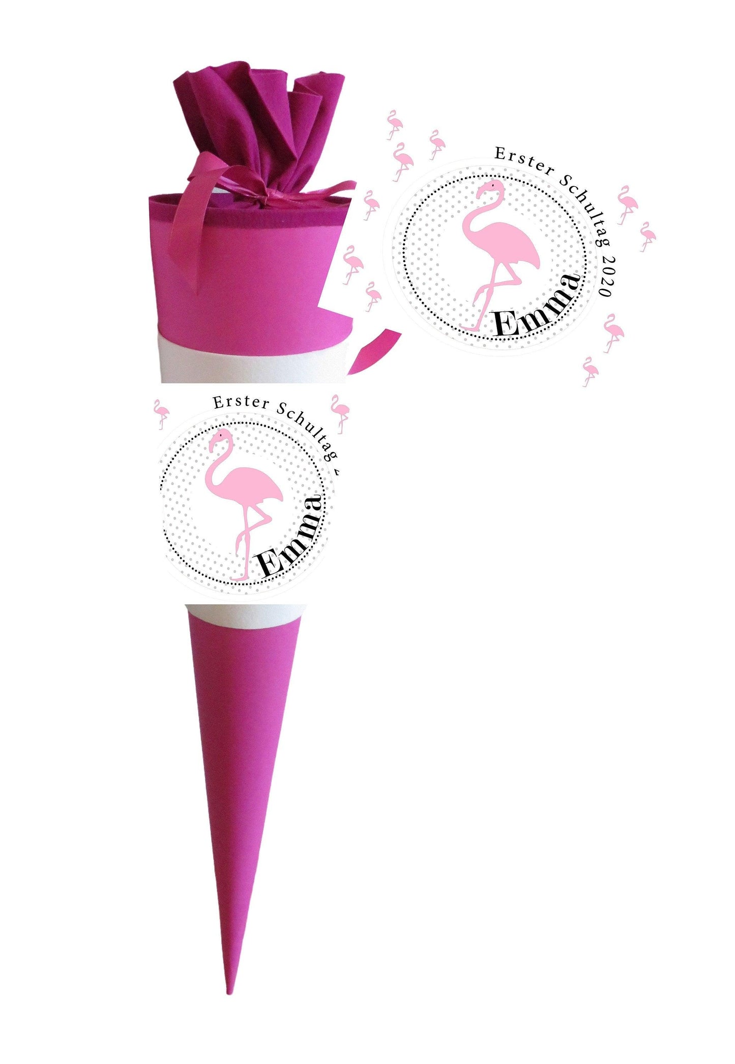 Schultüte Mädchen personalisiert - Zuckertüte Flamingo fertig - Zuckertuete groß 70 cm - Geschenk zur Einschulung - Einschulungsgeschenke -