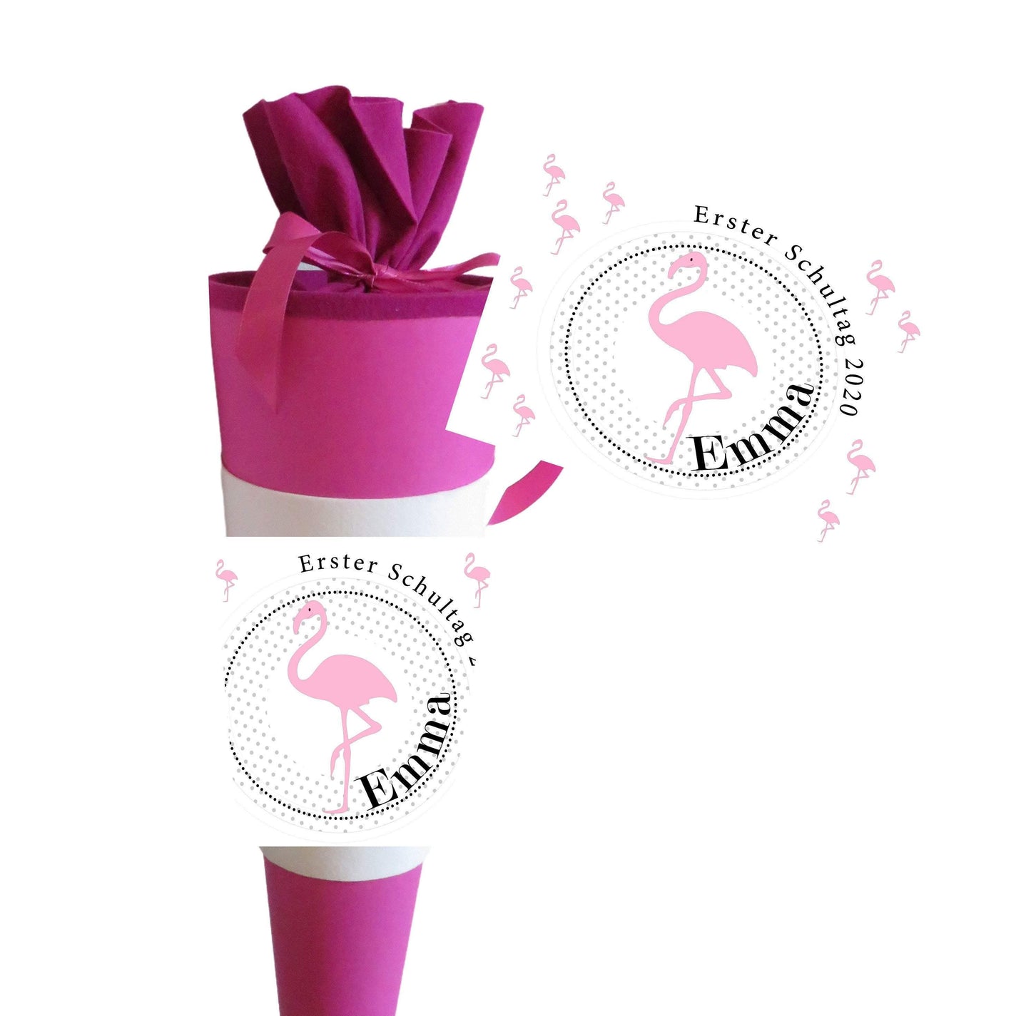 Schultüte Mädchen personalisiert - Zuckertüte Flamingo fertig - Zuckertuete groß 70 cm - Geschenk zur Einschulung - Einschulungsgeschenke -