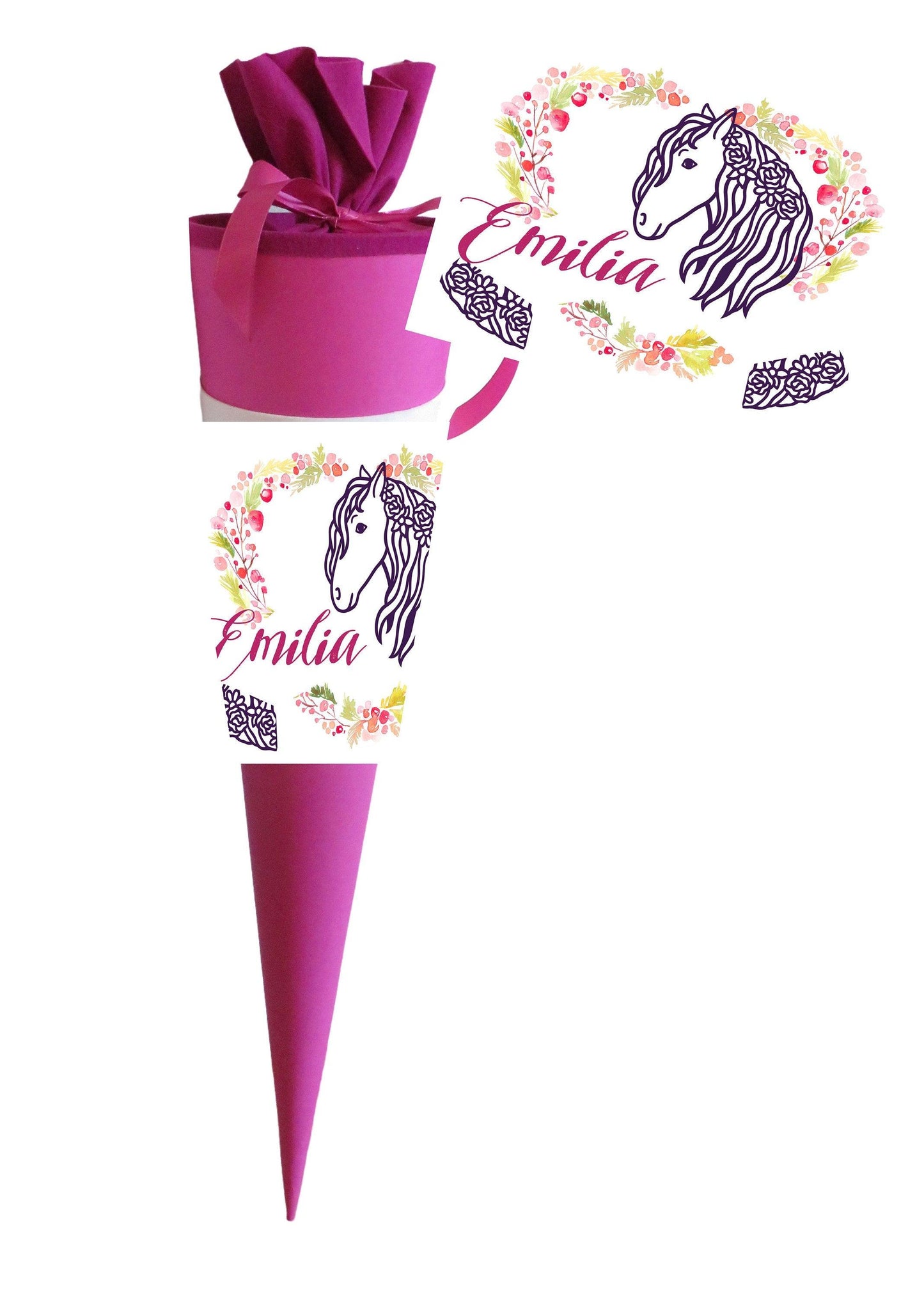 Schultüte Mädchen personalisiert - Zuckertüte Pferd fertig - Zuckertuete groß 70 cm - Einschulung