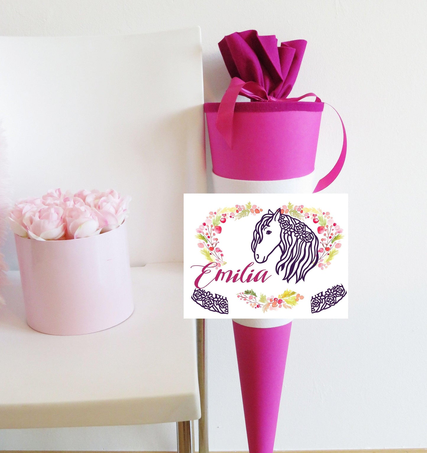 Schultüte Mädchen personalisiert - Zuckertüte Pferd fertig - Zuckertuete groß 70 cm - Einschulung